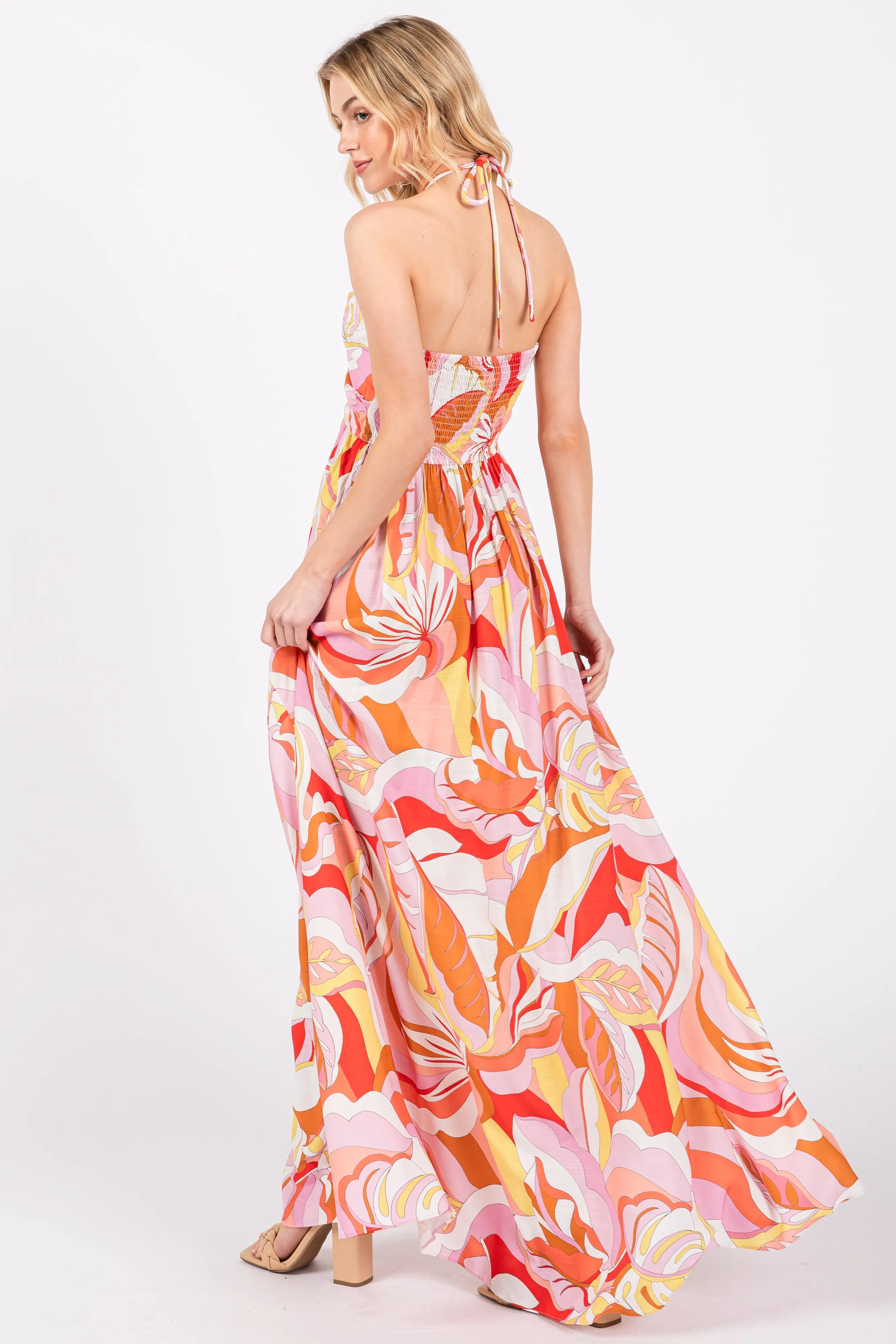 Pink Abstract Print Halter Maxi Dress sold by Pinkblush product image thumbnail 4
