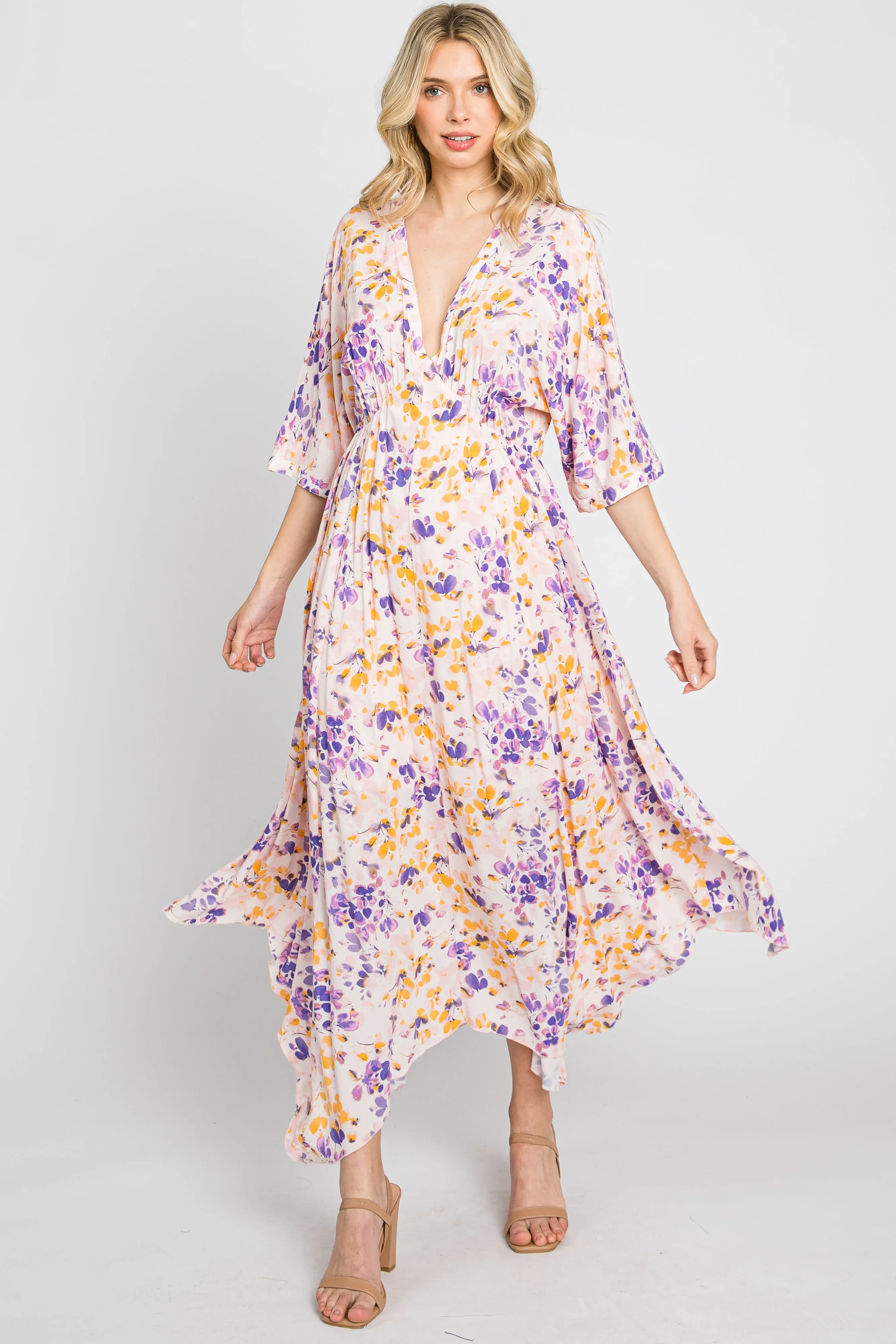 Pink Floral Flowy Short Sleeve Maternity Maxi Dress sold by Pinkblush product image thumbnail 5