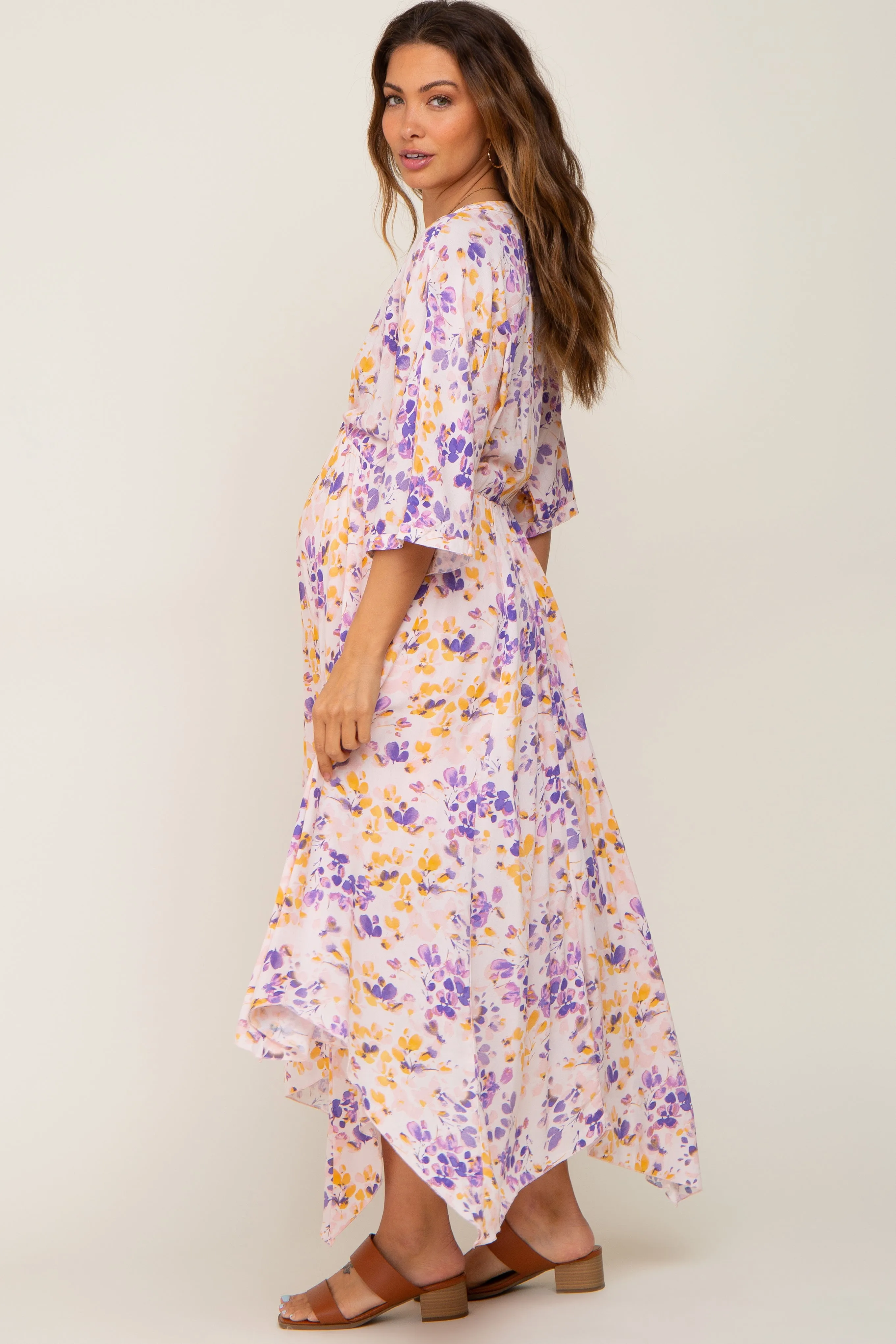 Pink Floral Flowy Short Sleeve Maternity Maxi Dress sold by Pinkblush product image thumbnail 2