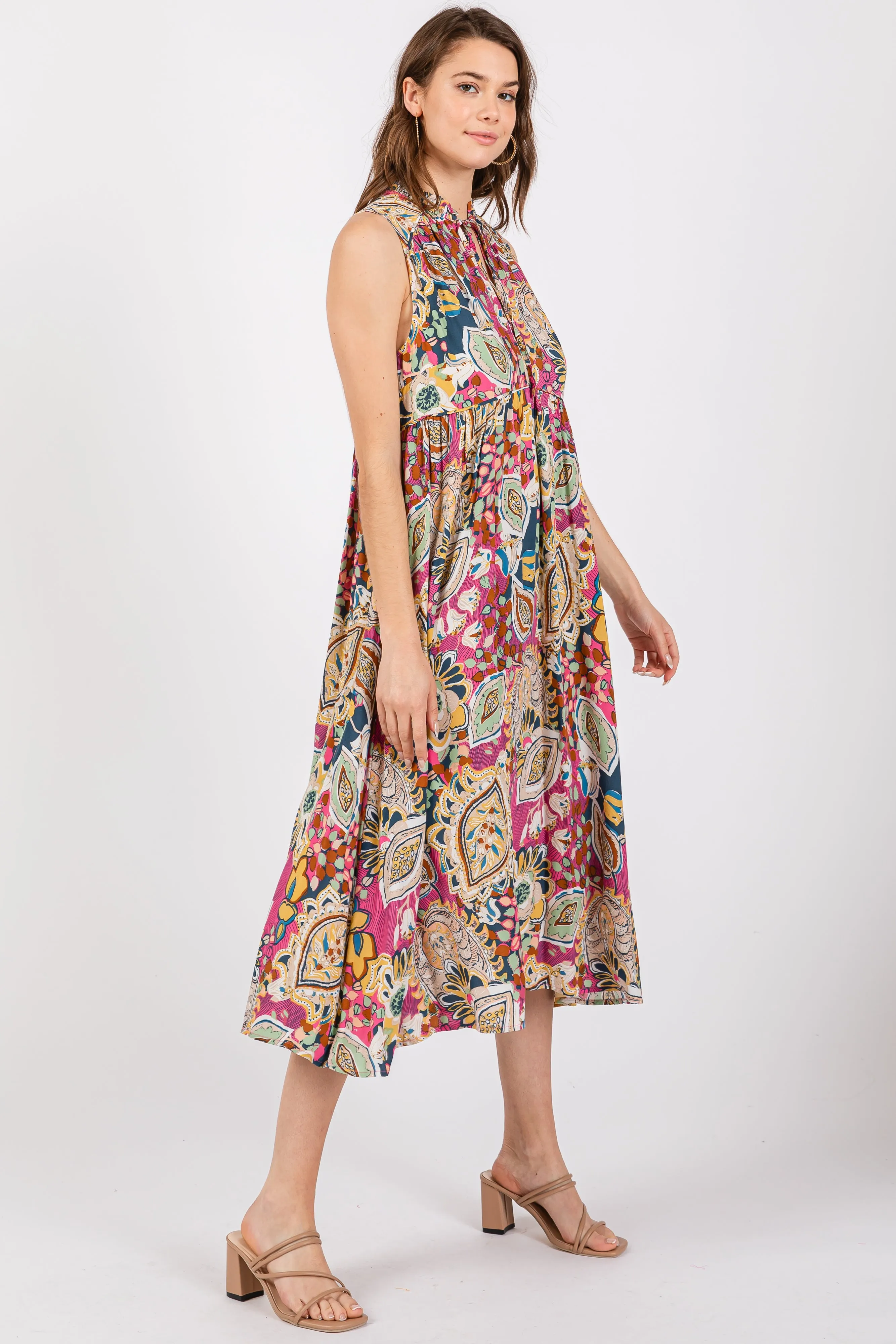 Pink Floral Paisley Mock Neck Midi Dress sold by Pinkblush product image thumbnail 2