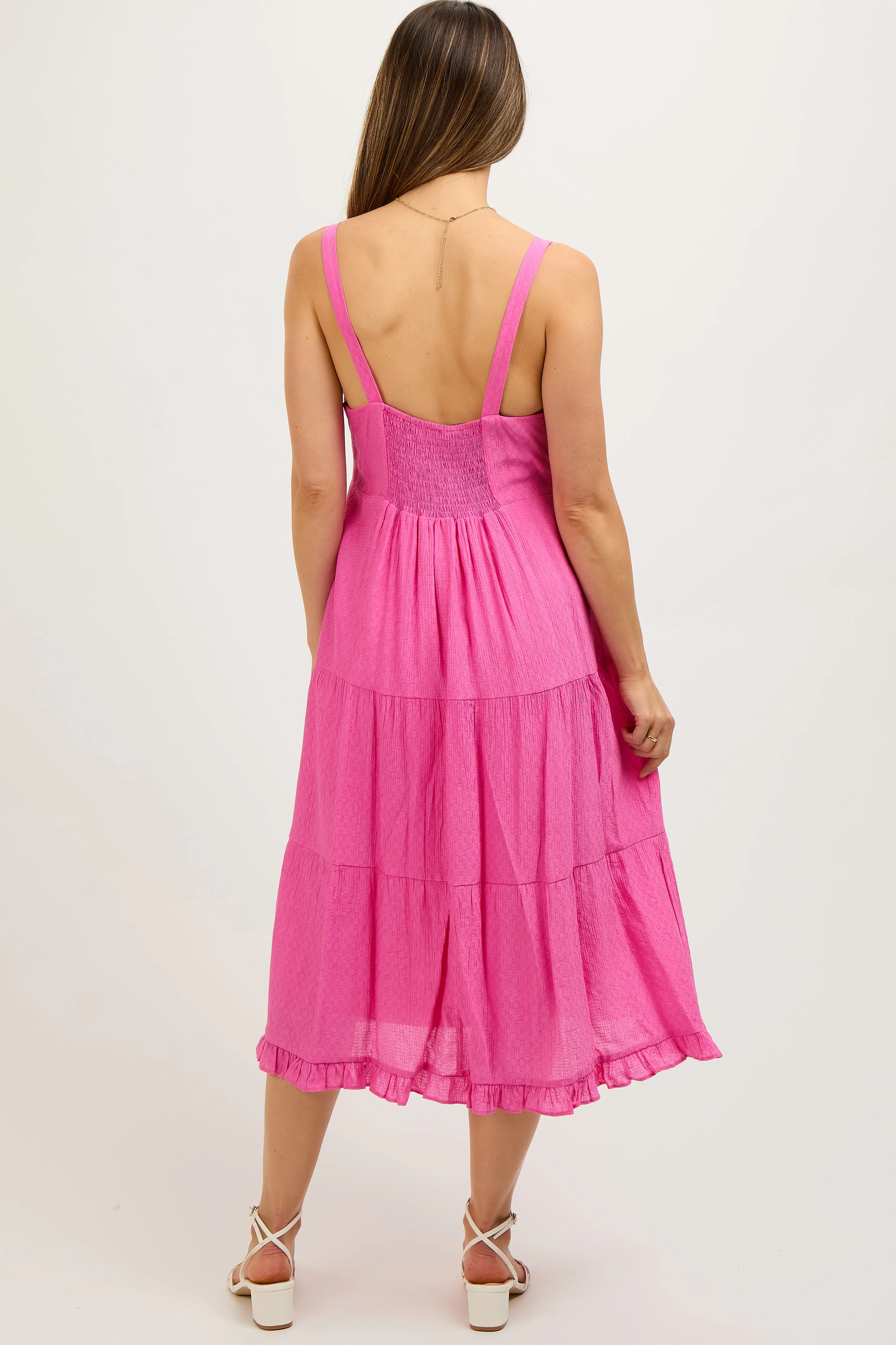 Fuchsia Sleeveless Button Tiered Maternity Midi Dress sold by Pinkblush product image thumbnail 4