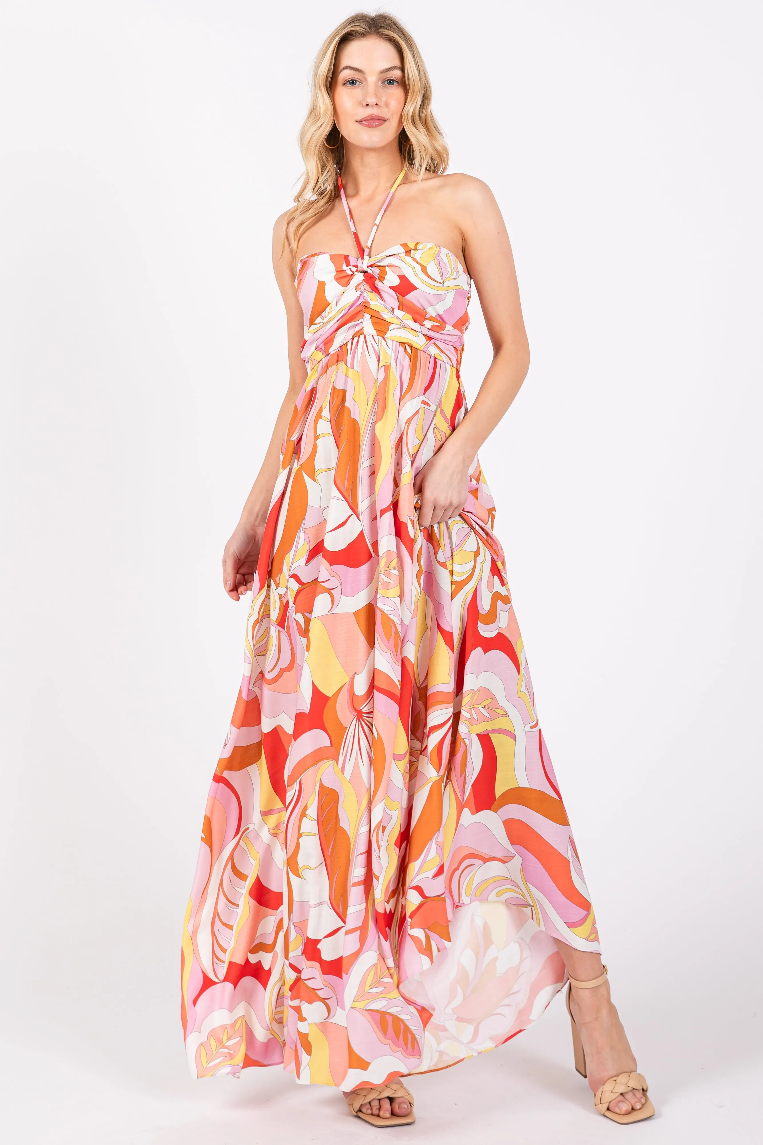 Pink Abstract Print Halter Maxi Dress sold by Pinkblush product image thumbnail 2