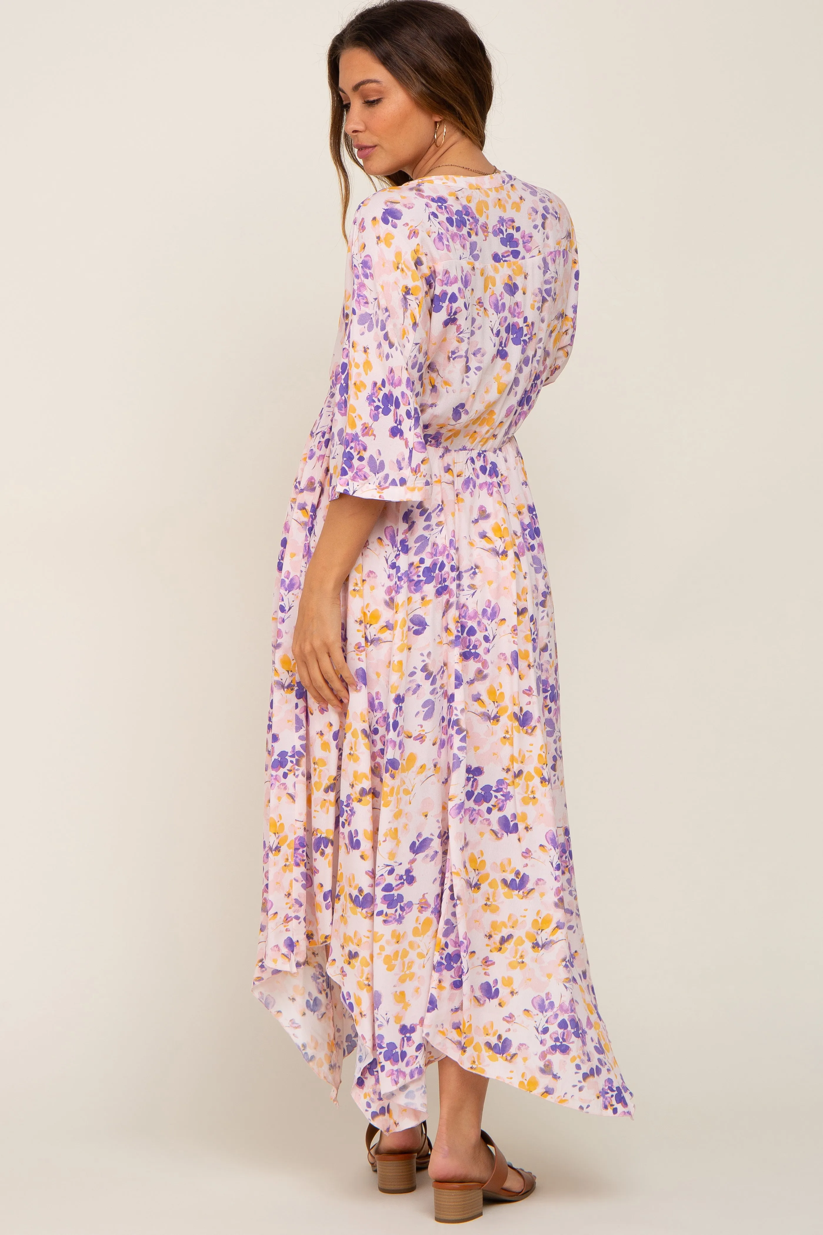 Pink Floral Flowy Short Sleeve Maternity Maxi Dress sold by Pinkblush product image thumbnail 3