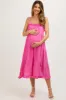 Fuchsia Sleeveless Button Tiered Maternity Midi Dress sold by Pinkblush