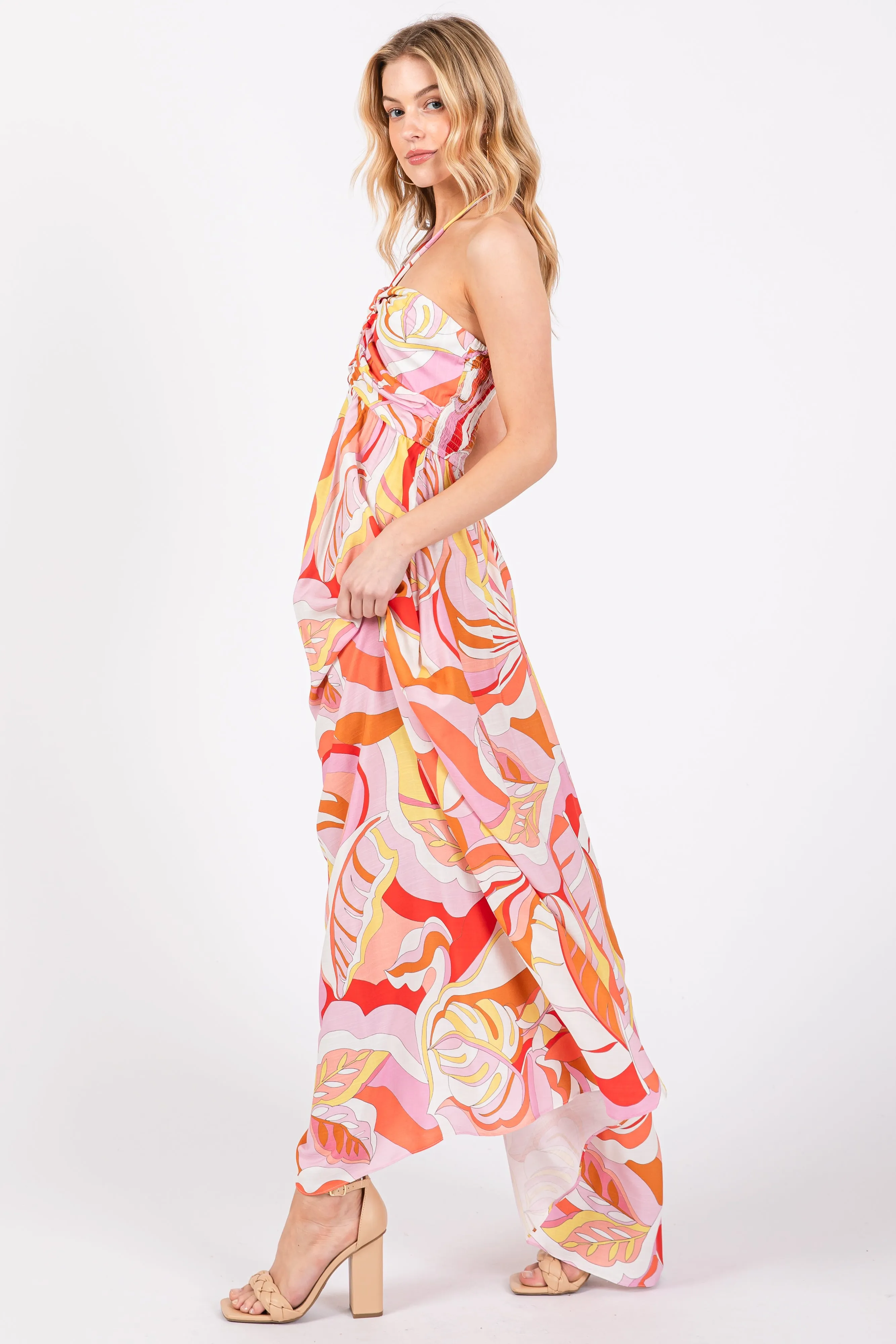 Pink Abstract Print Halter Maxi Dress sold by Pinkblush product image thumbnail 3