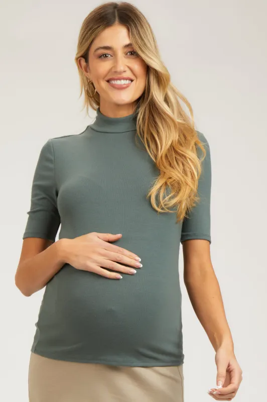 Olive Short Sleeve Turtleneck Maternity Top sold by Pinkblush