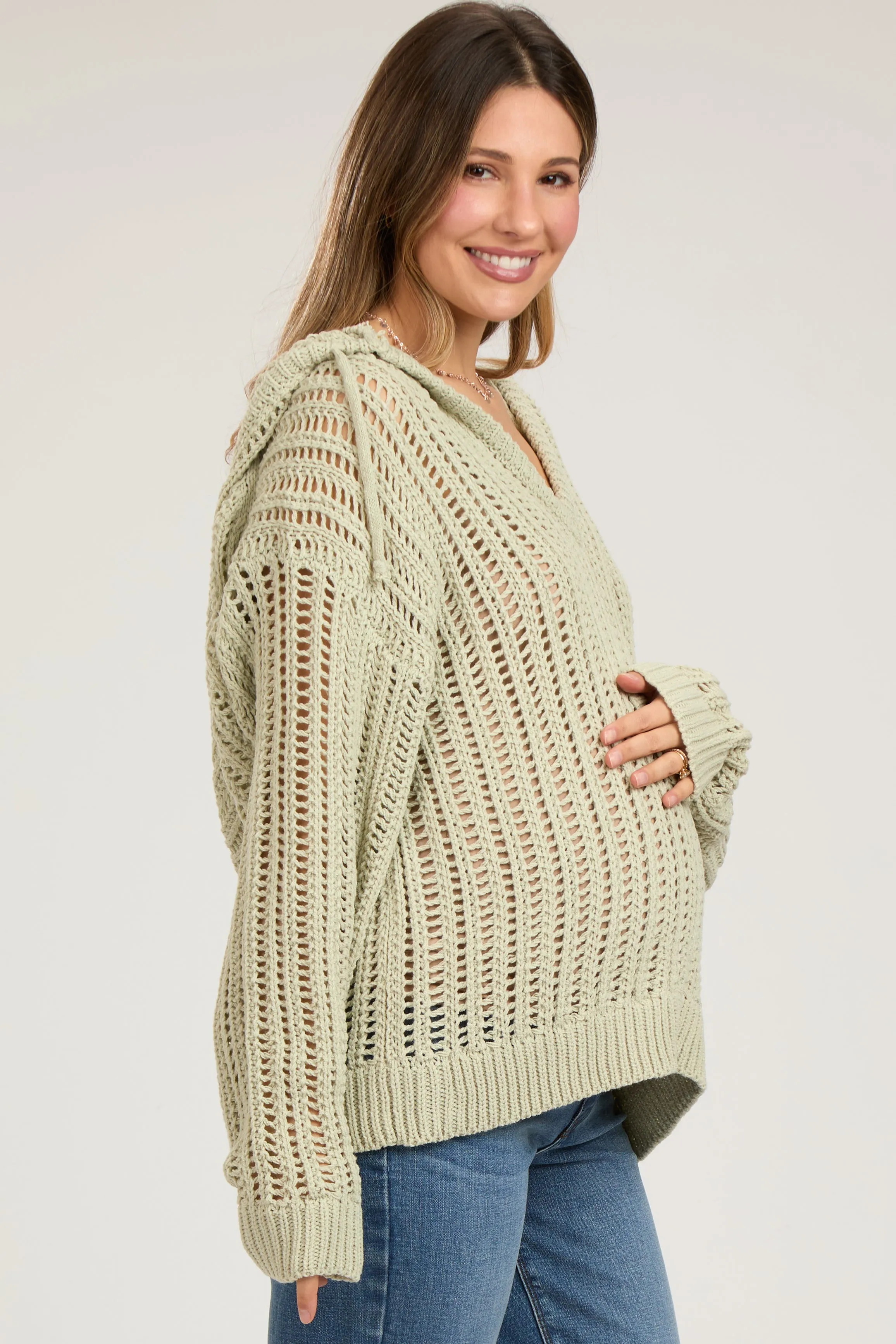 Mint Green Open Knit Maternity Hooded Sweater sold by Pinkblush product image thumbnail 2