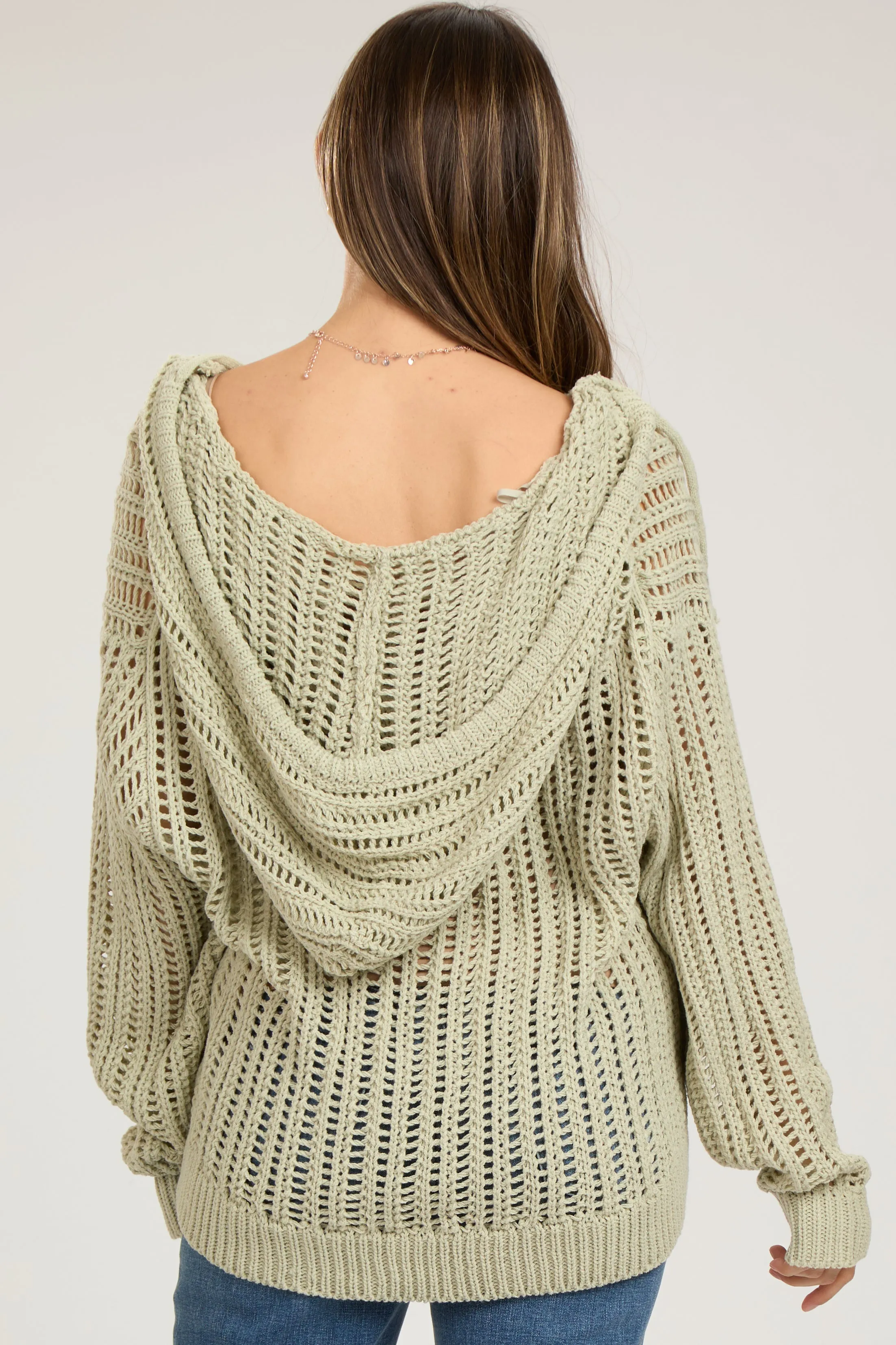 Mint Green Open Knit Maternity Hooded Sweater sold by Pinkblush product image thumbnail 3