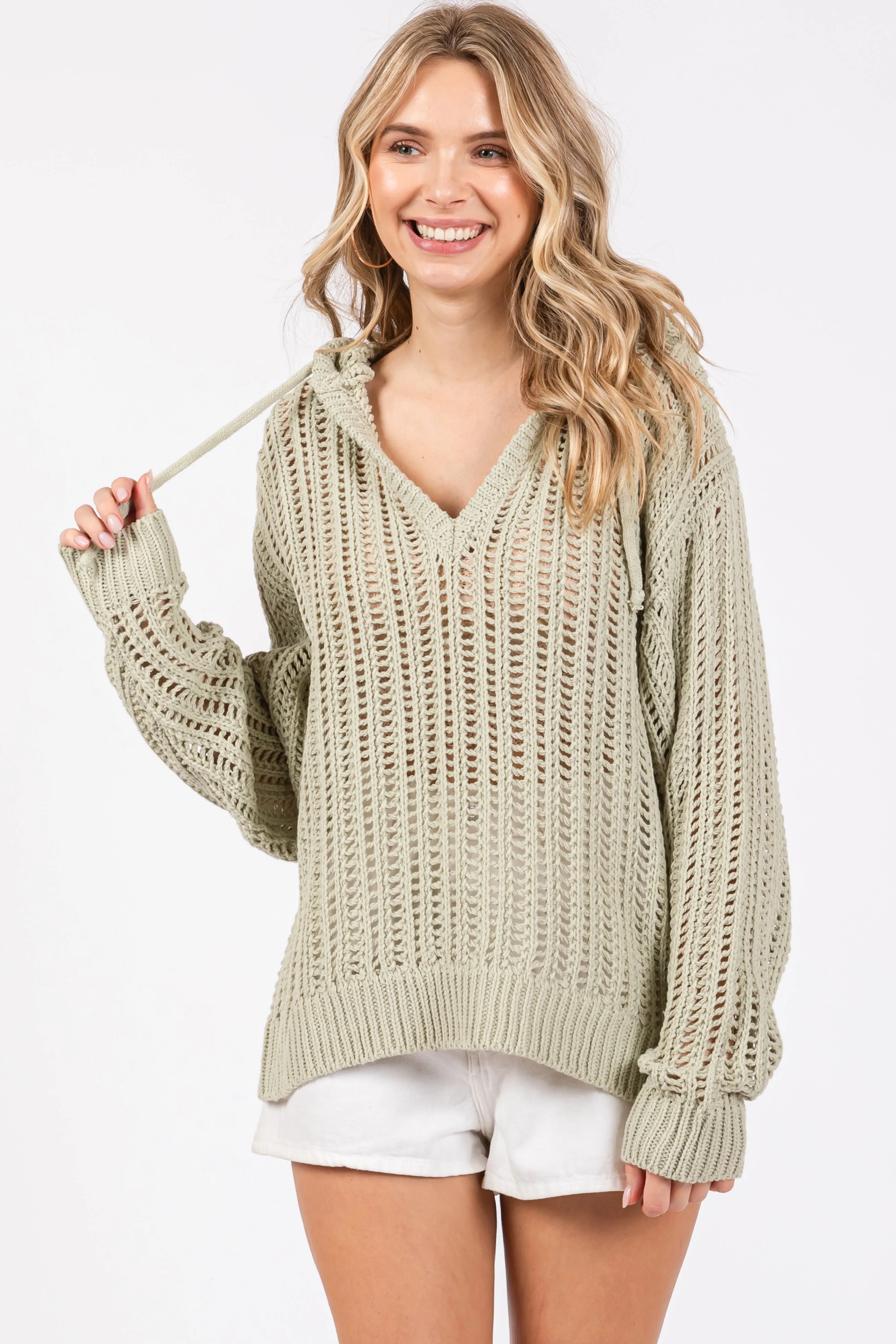 Mint Green Open Knit Maternity Hooded Sweater sold by Pinkblush product image thumbnail 4