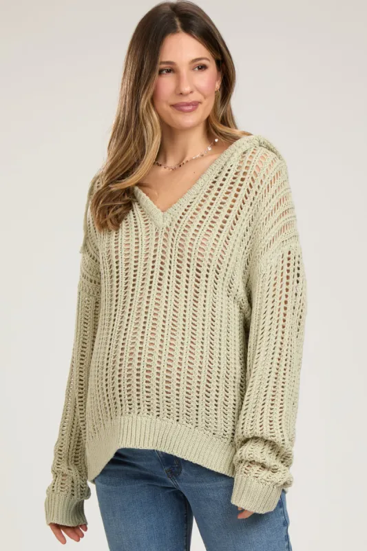 Mint Green Open Knit Maternity Hooded Sweater sold by Pinkblush