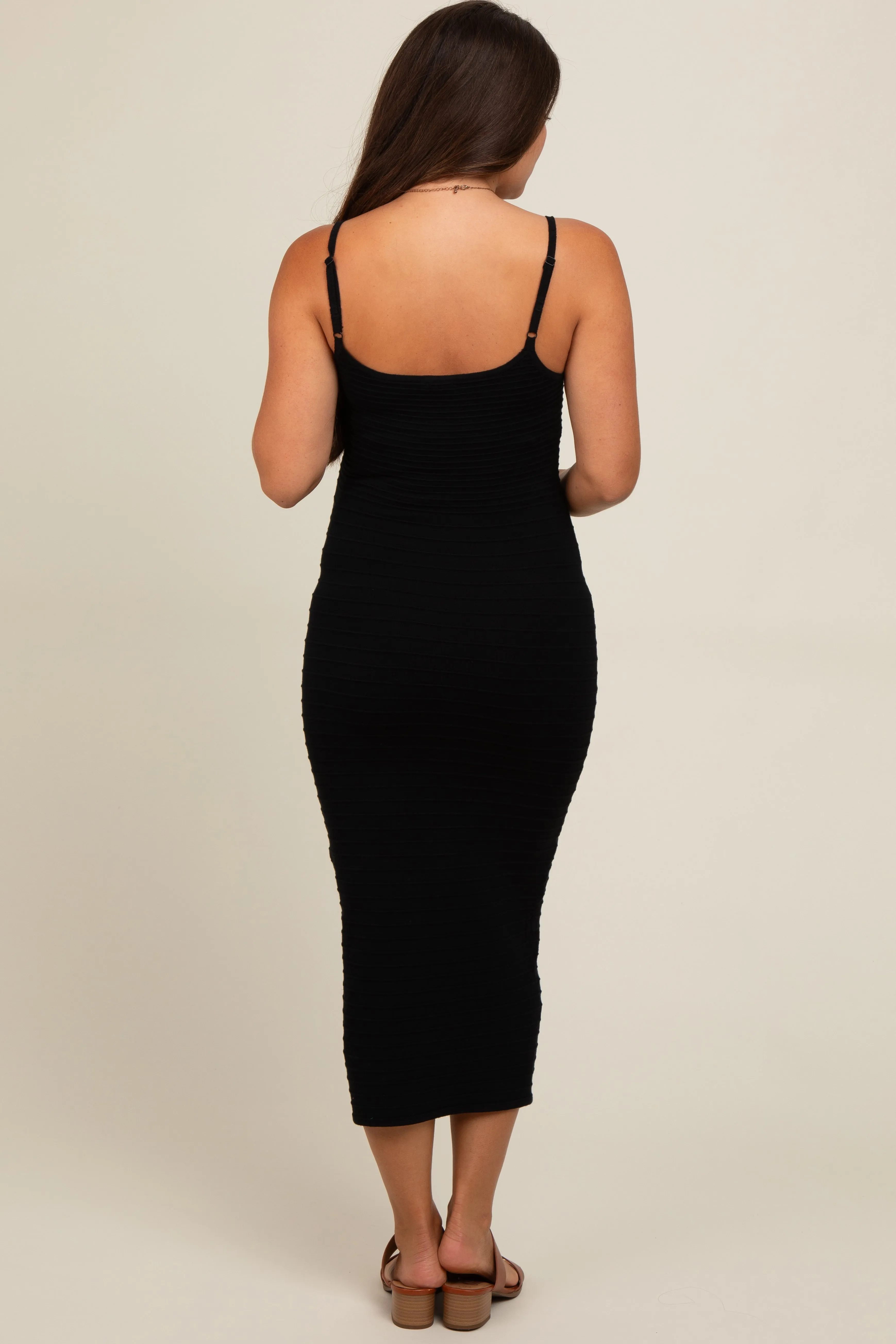 Black Fitted Spaghetti Strap Maternity Midi Dress sold by Pinkblush product image thumbnail 3