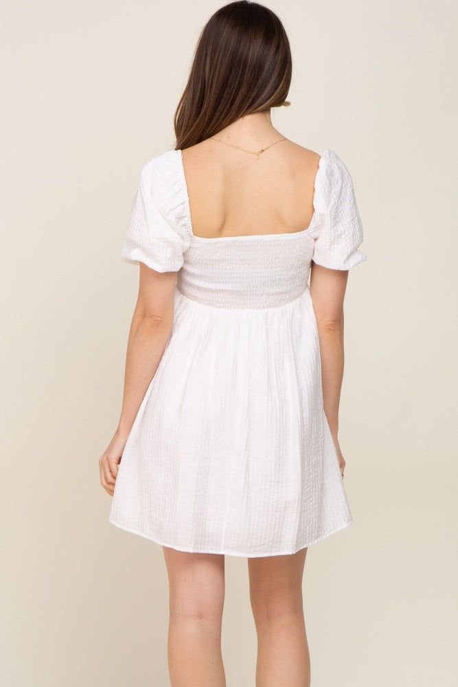 Ivory Striped Pleated Puff Sleeve Maternity Mini Dress sold by Pinkblush product image thumbnail 3