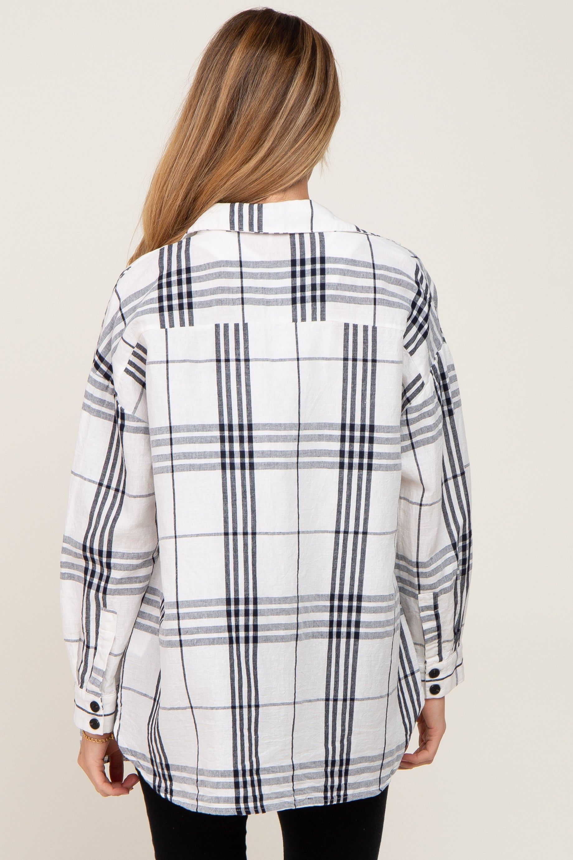 White Plaid Front Pocket Maternity Button Up Top sold by Pinkblush product image thumbnail 3