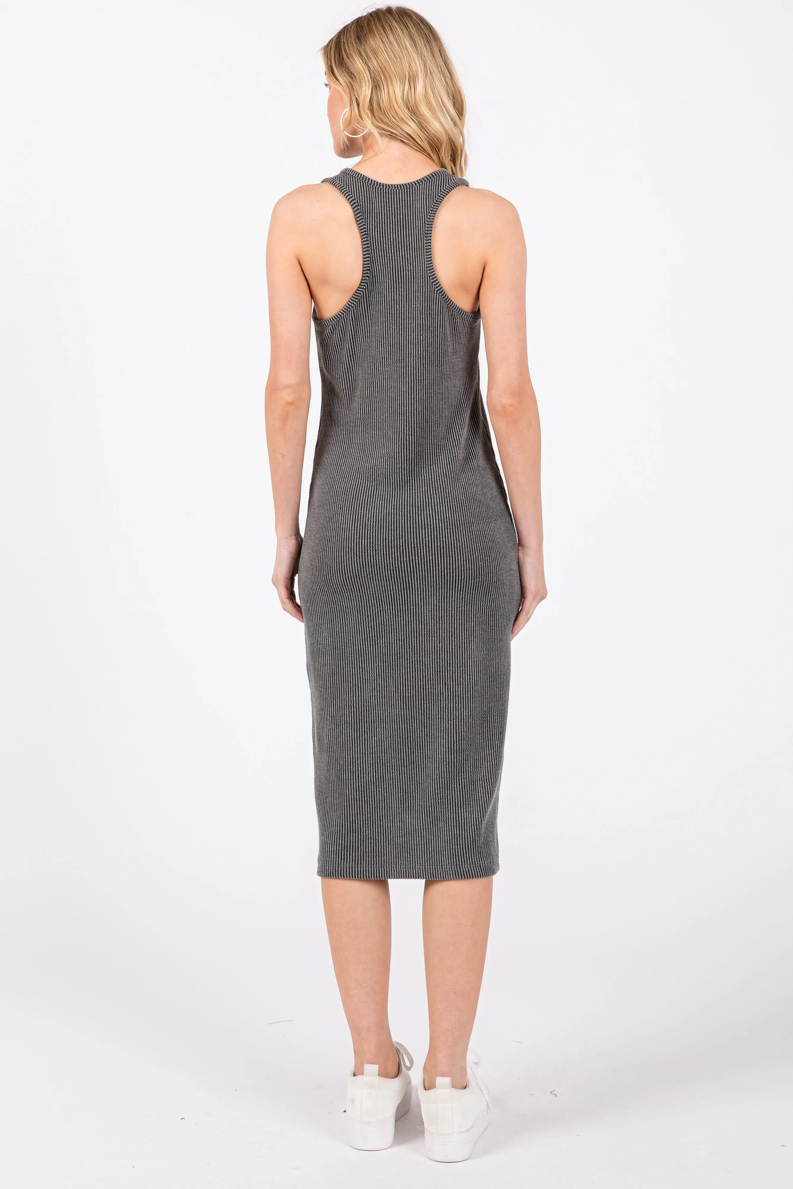 Charcoal Ribbed Sleeveless Fitted Dress sold by Pinkblush product image thumbnail 3