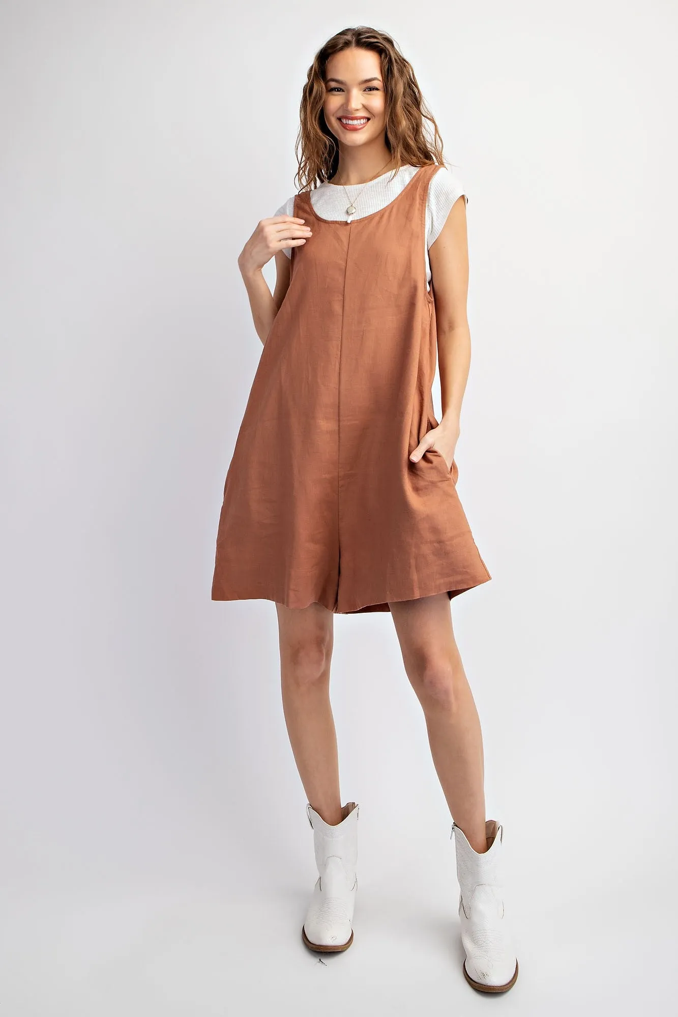 Cocoa Sleeveless Linen Wide Bottom Romper sold by Pinkblush product image thumbnail 4