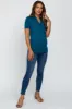 Teal Solid Short Sleeve Wrap Front Maternity/Nursing Top sold by Pinkblush