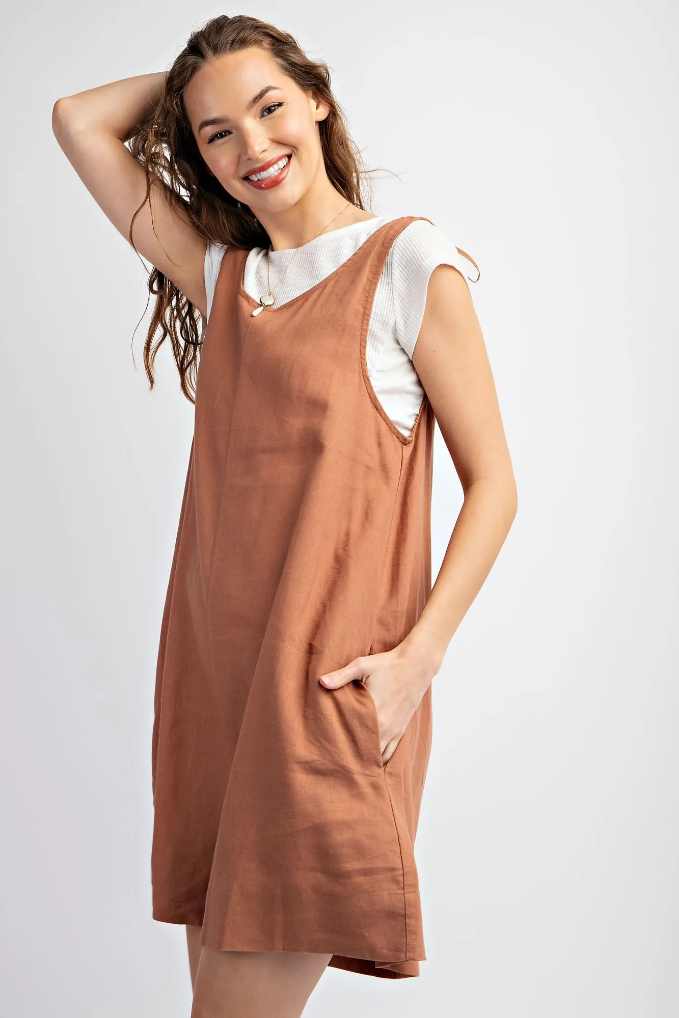 Cocoa Sleeveless Linen Wide Bottom Romper sold by Pinkblush product image thumbnail 2