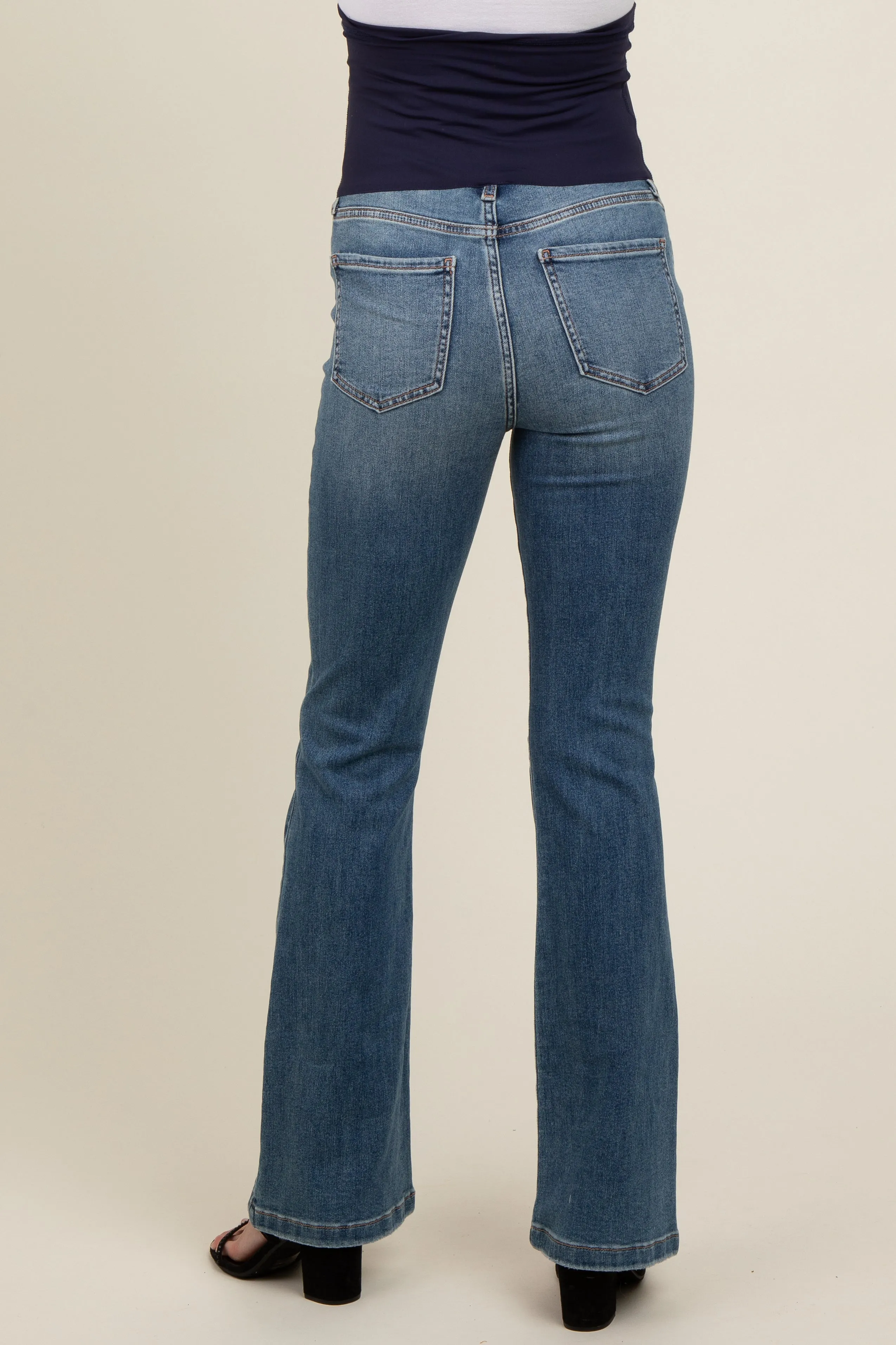 Blue Distressed Knee Flare Leg Maternity Jeans sold by Pinkblush product image thumbnail 4