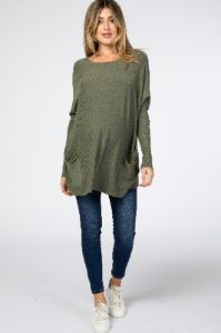 Olive Pocketed Dolman Sleeve Maternity Top sold by Pinkblush