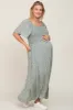 Mint Green Floral Smocked Flounce Sleeve Maternity Plus Maxi Dress sold by Pinkblush