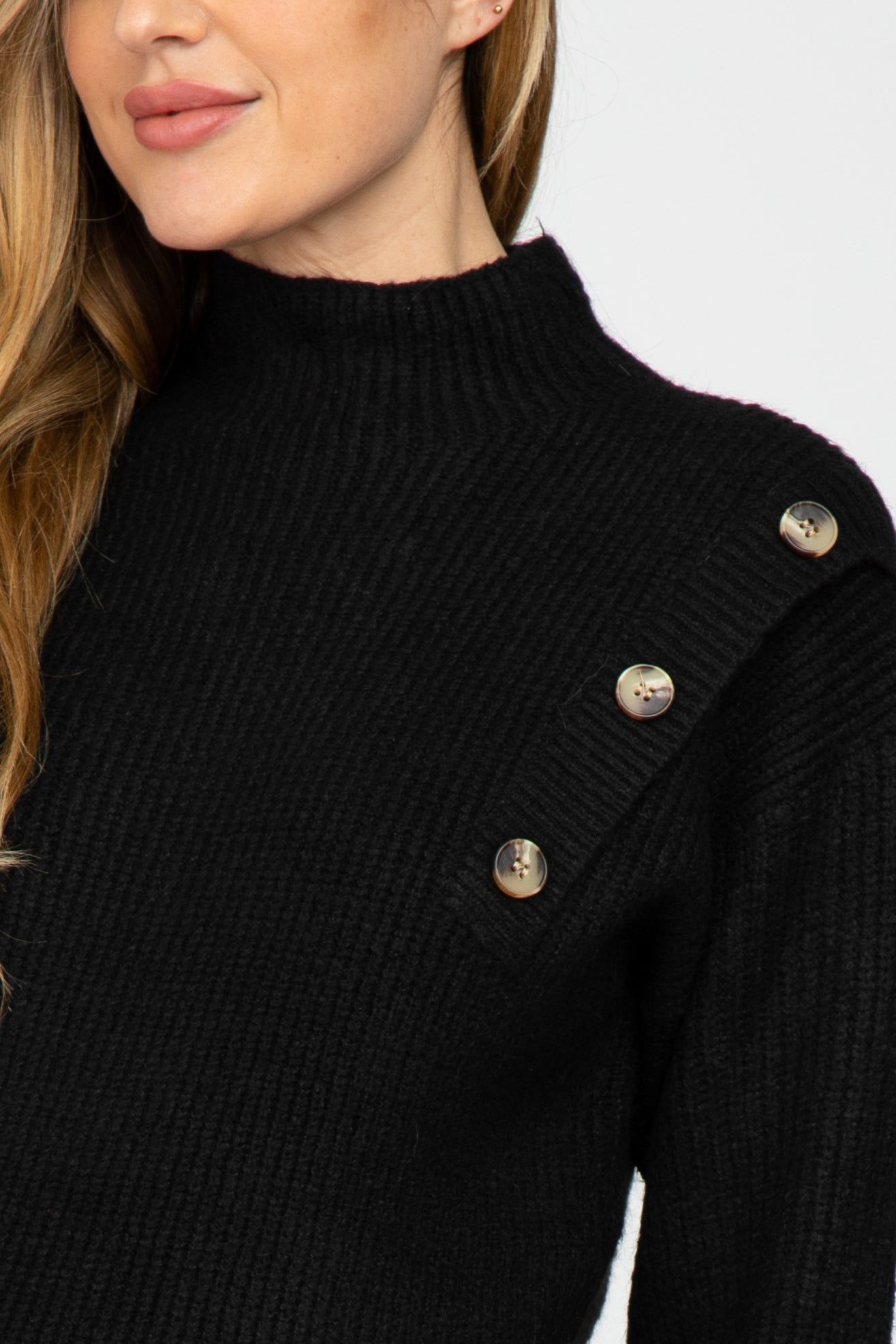 Black Mock Neck Button Shoulder Maternity Sweater Dress sold by Pinkblush product image thumbnail 5