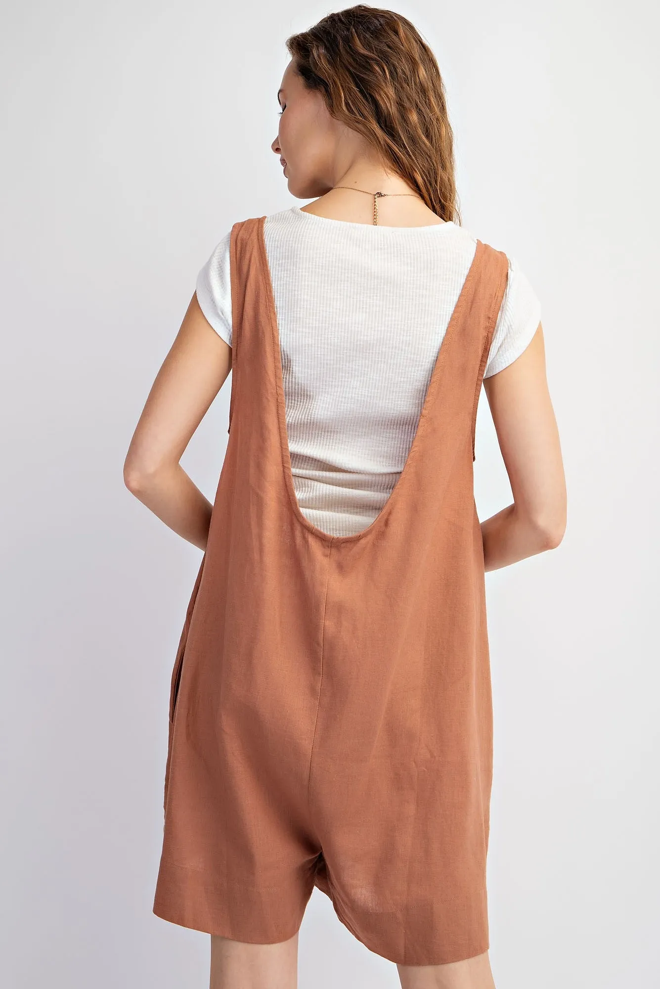 Cocoa Sleeveless Linen Wide Bottom Romper sold by Pinkblush product image thumbnail 3