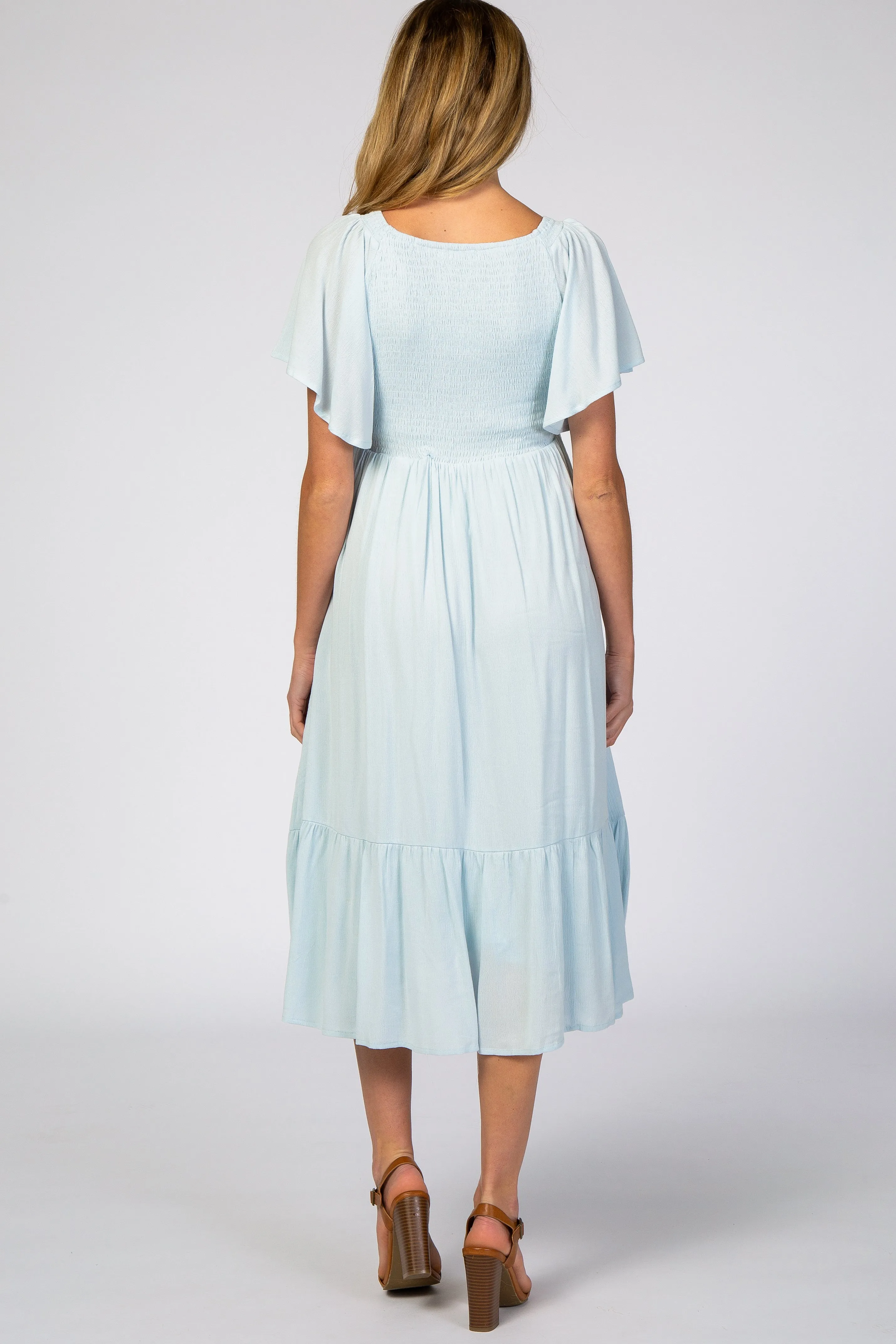 Light Blue Smocked Ruffle Maternity Dress sold by Pinkblush product image thumbnail 3