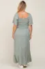 Mint Green Floral Smocked Flounce Sleeve Maternity Plus Maxi Dress sold by Pinkblush