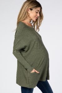 Olive Pocketed Dolman Sleeve Maternity Top sold by Pinkblush