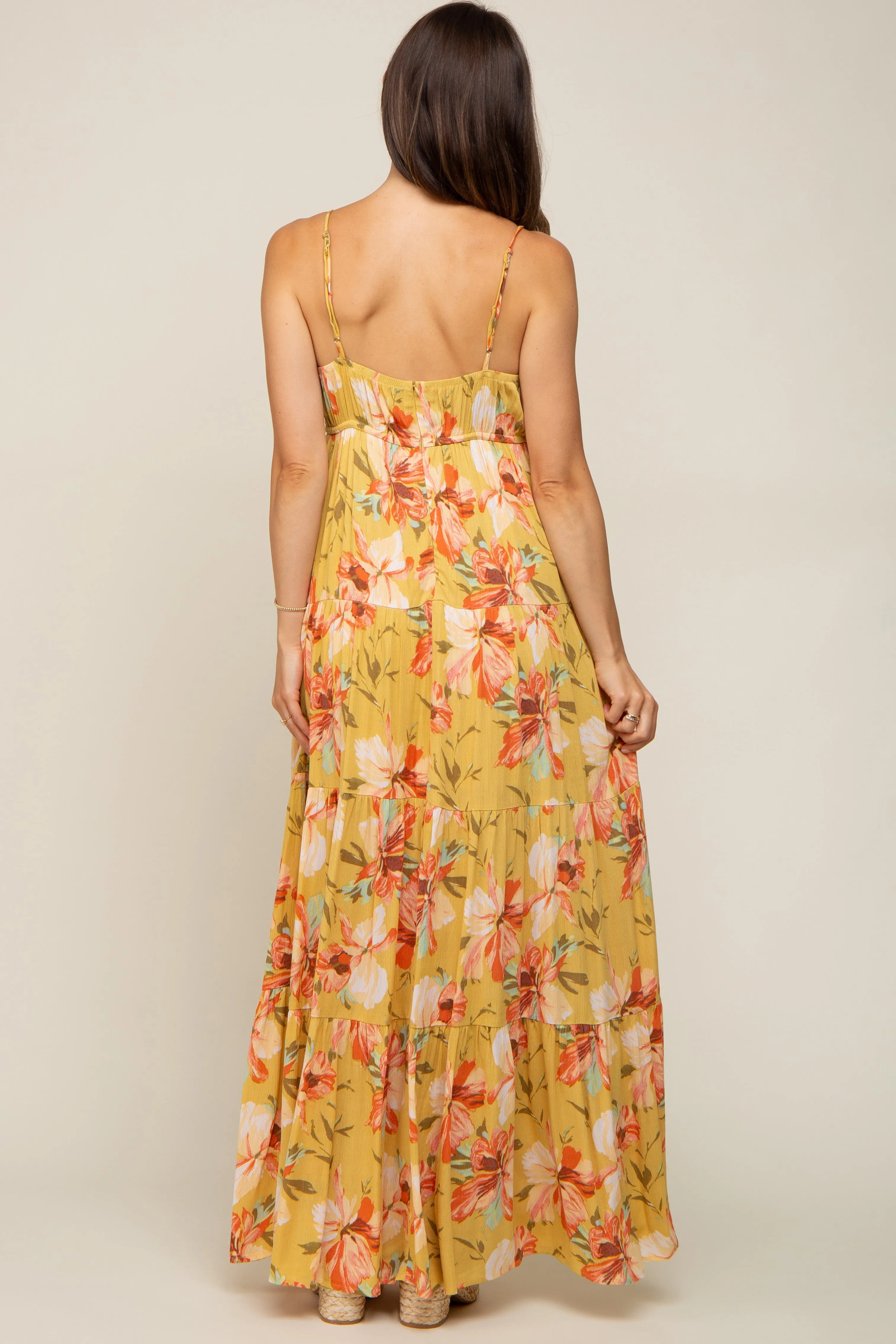 Yellow Floral Sleeveless Tiered Maternity Maxi Dress sold by Pinkblush product image thumbnail 3