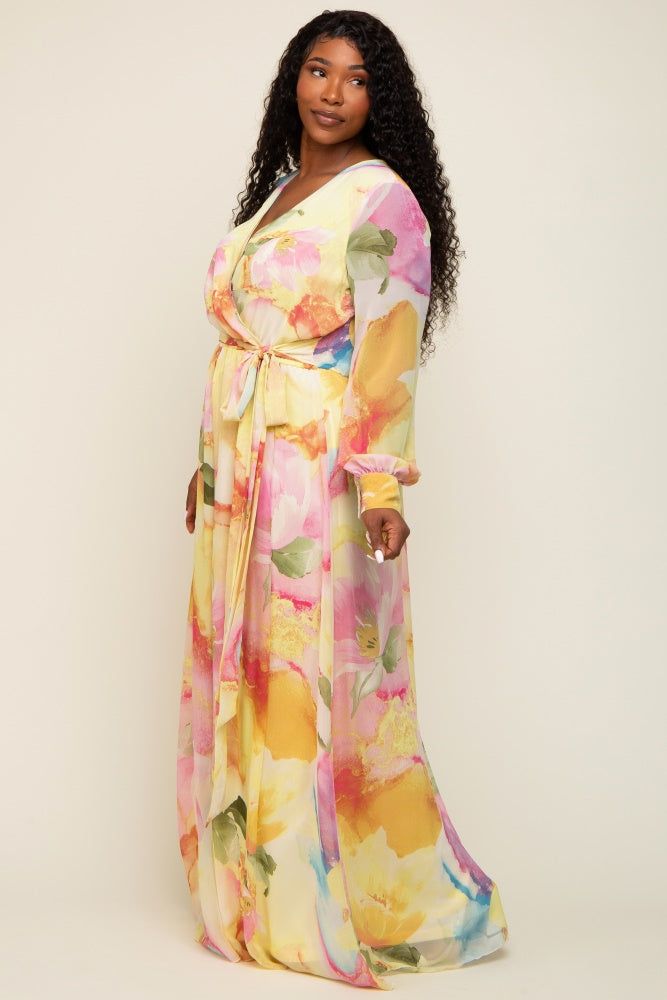 Pink Floral Chiffon Plus Maxi Dress sold by Pinkblush product image thumbnail 2