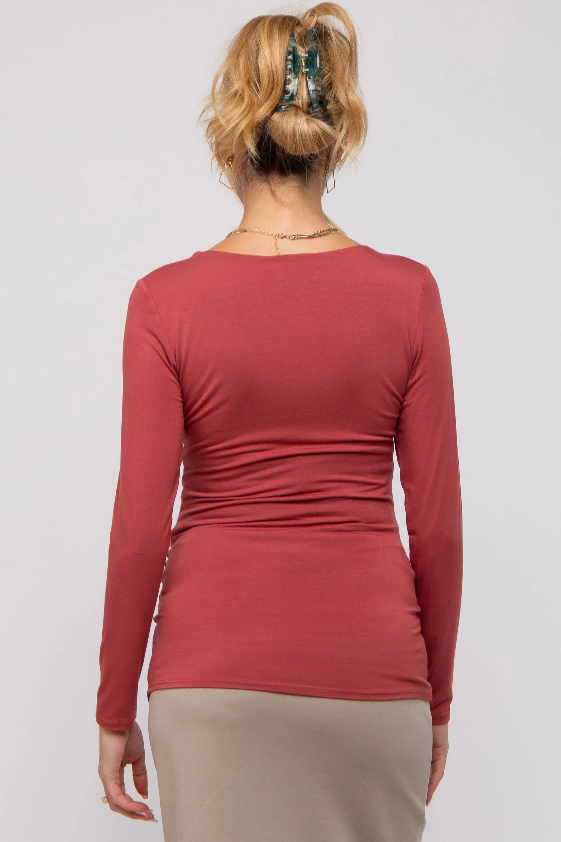 Rust V-Neck Long Sleeve Maternity Top sold by Pinkblush product image thumbnail 3