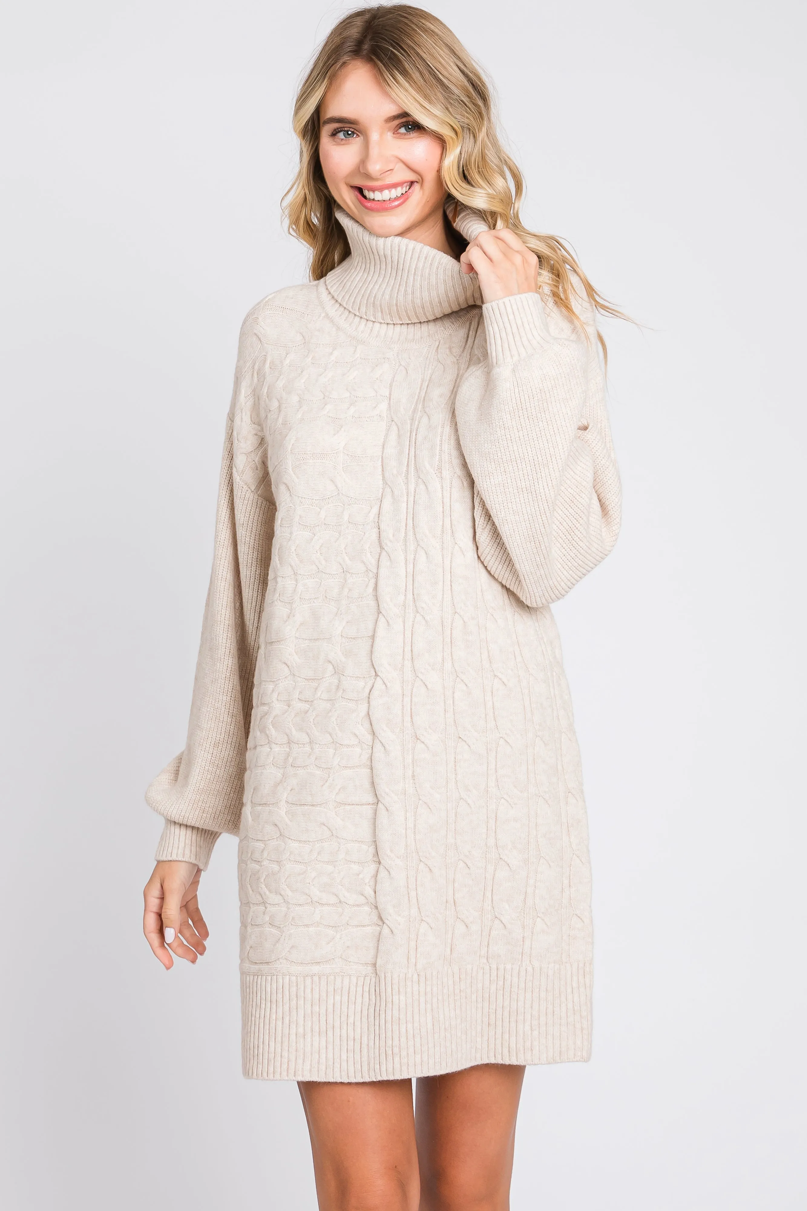 Beige Cable Knit Mini Sweater Dress sold by Pinkblush product image thumbnail 2