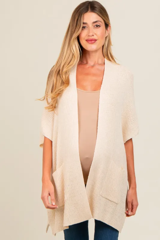 Beige Drop Shoulder Side Pocket 3/4 Sleeve Maternity Cardigan sold by Pinkblush