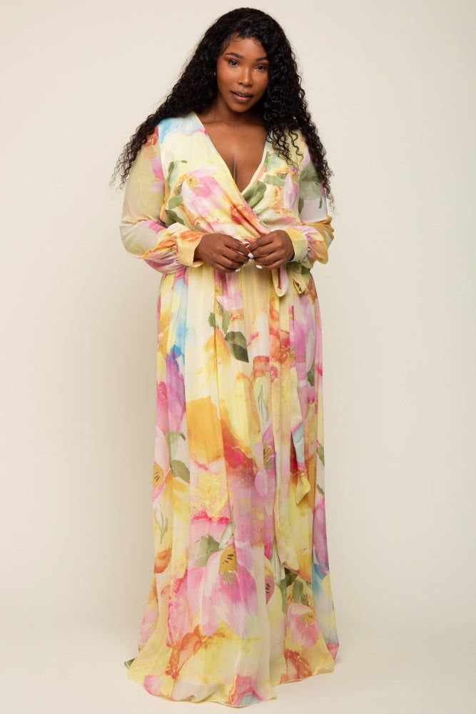 Pink Floral Chiffon Plus Maxi Dress sold by Pinkblush product image thumbnail 4