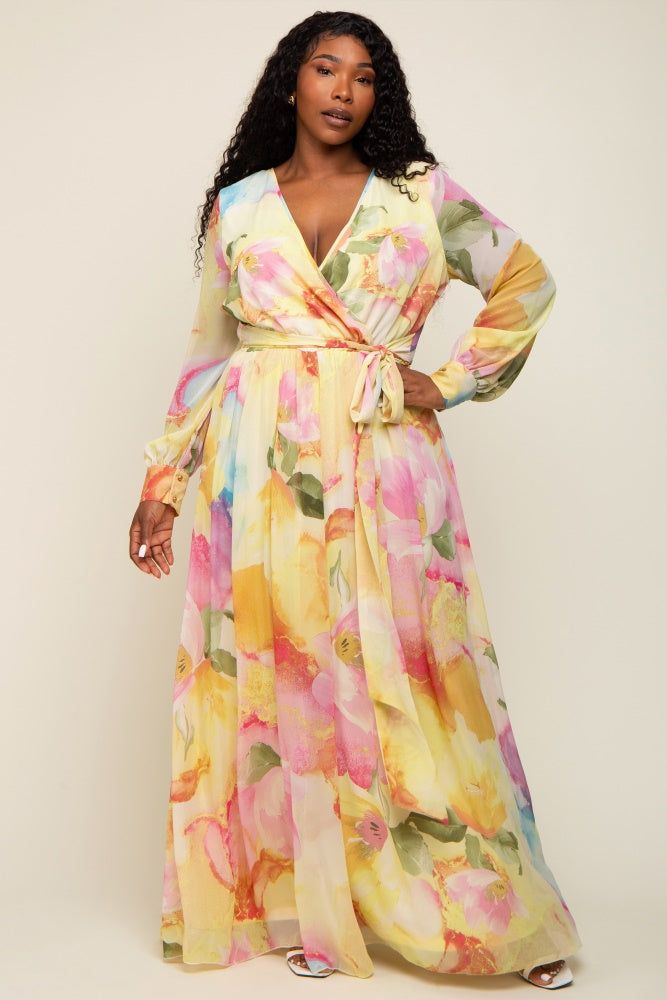 Pink Floral Chiffon Plus Maxi Dress sold by Pinkblush