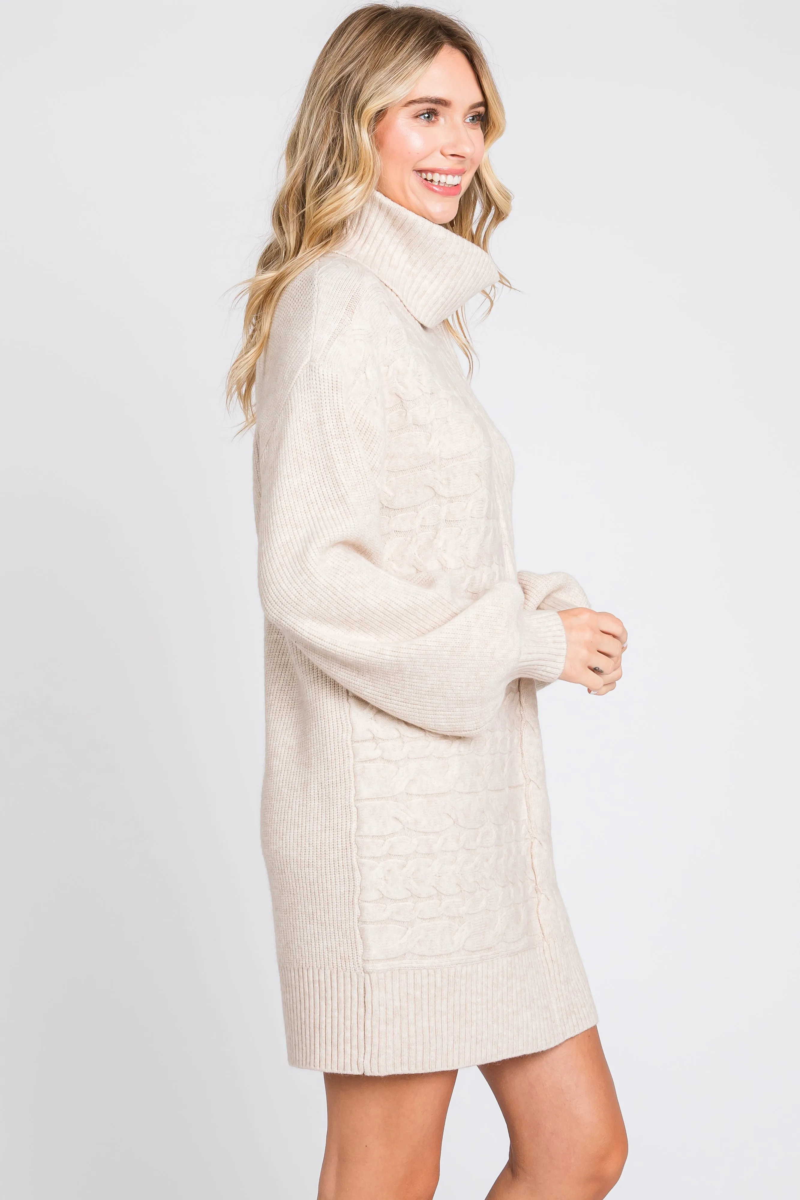 Beige Cable Knit Mini Sweater Dress sold by Pinkblush product image thumbnail 3