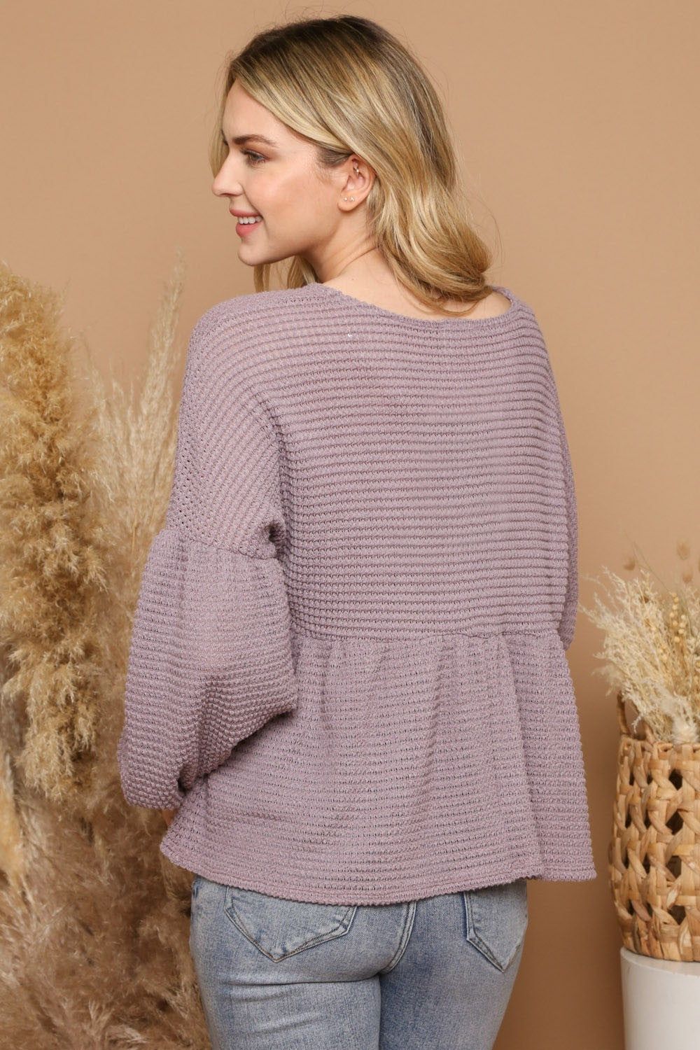 Dusty Lavender Waffle Knit Babydoll Top sold by Pinkblush product image thumbnail 3