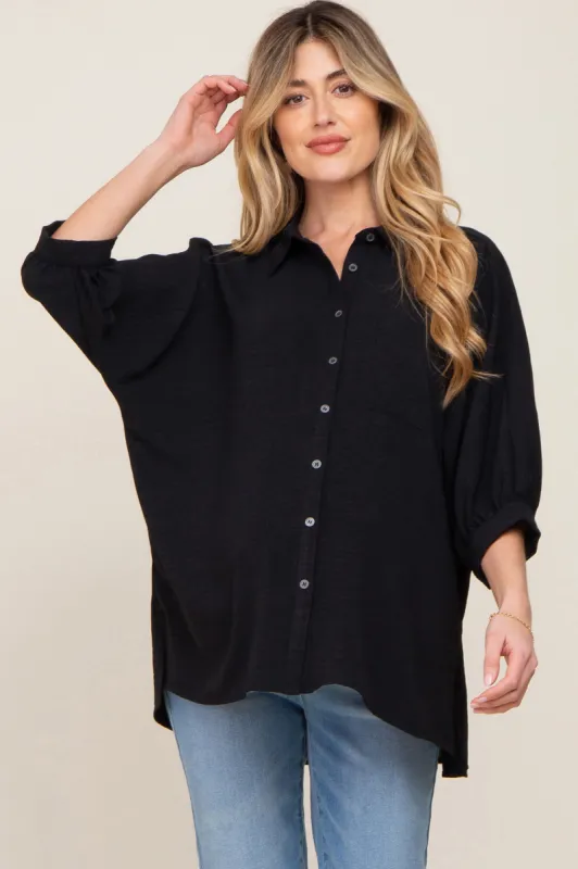 Black Button Down 3/4 Sleeve Maternity Top sold by Pinkblush
