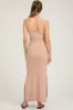 Beige Ribbed Side Slit Maternity Maxi Dress sold by Pinkblush