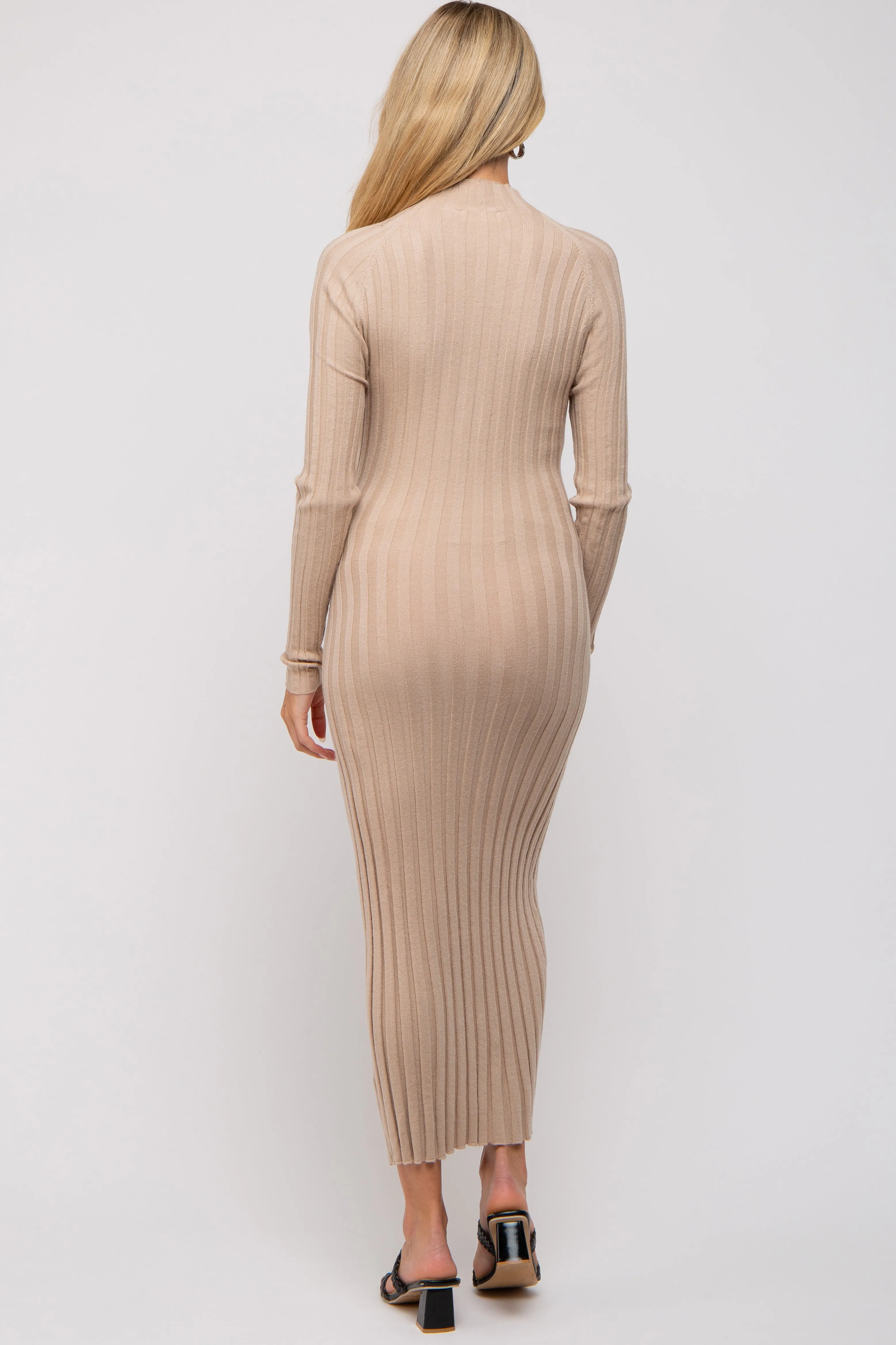 Beige Ribbed Turtle Neck Maternity Midi Dress sold by Pinkblush product image thumbnail 4