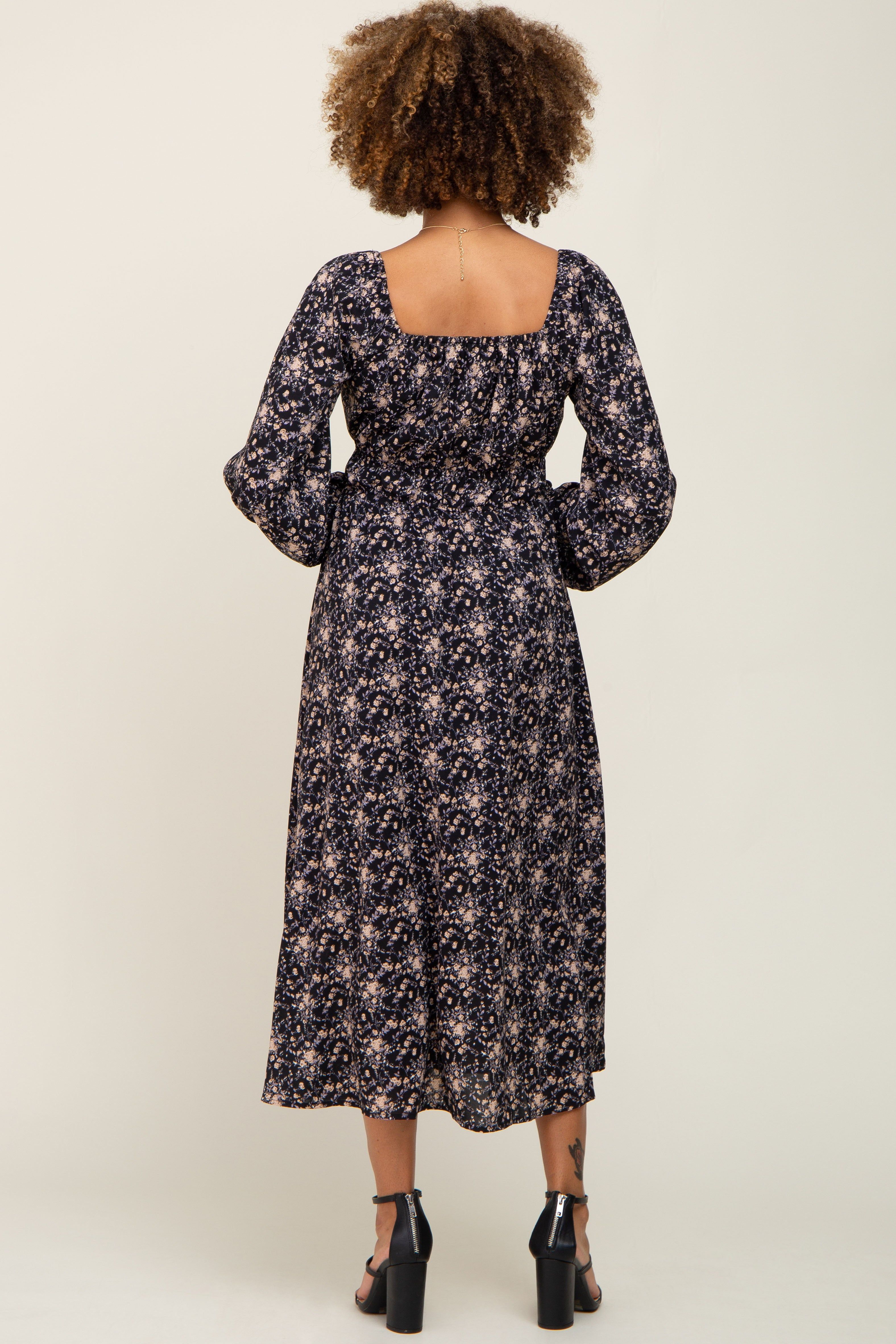 Black Cinched Tie Waist Midi Dress sold by Pinkblush product image thumbnail 3