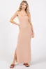 Beige Ribbed Side Slit Maternity Maxi Dress sold by Pinkblush