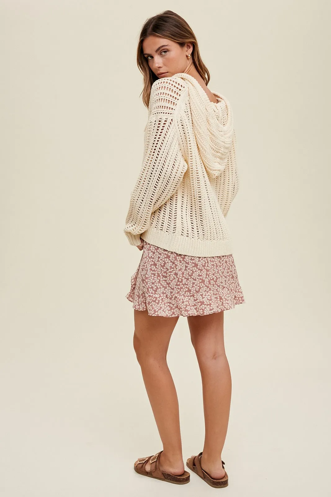 Beige Open Knit Hooded Sweater sold by Pinkblush product image thumbnail 2