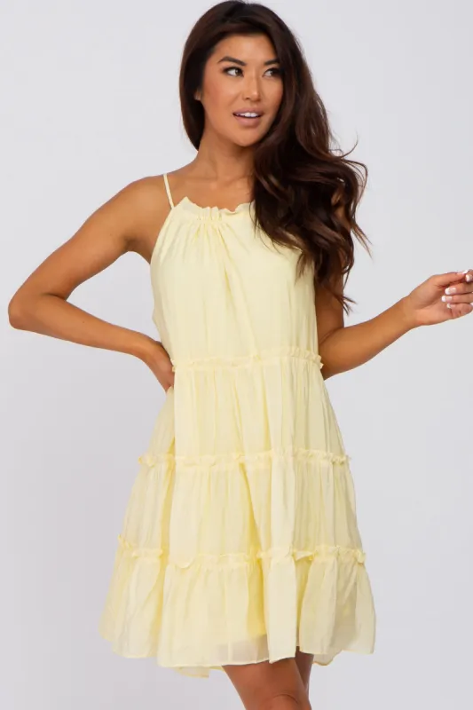 Yellow Tiered Ruffle Accent Mini Dress sold by Pinkblush