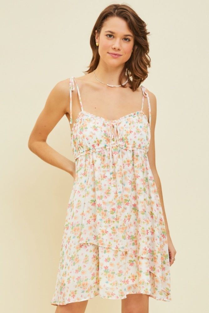 Ivory Chiffon Floral Cami Mini Dress sold by Pinkblush