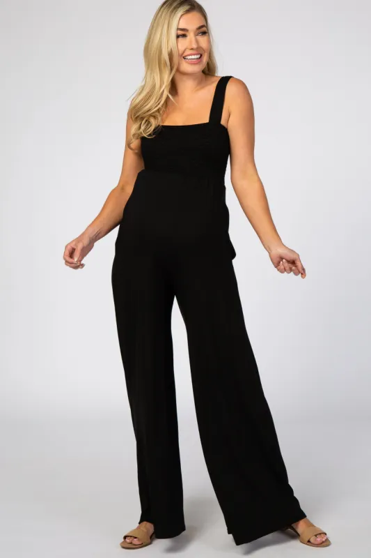Black Sleeveless Wide Leg Maternity Jumpsuit sold by Pinkblush