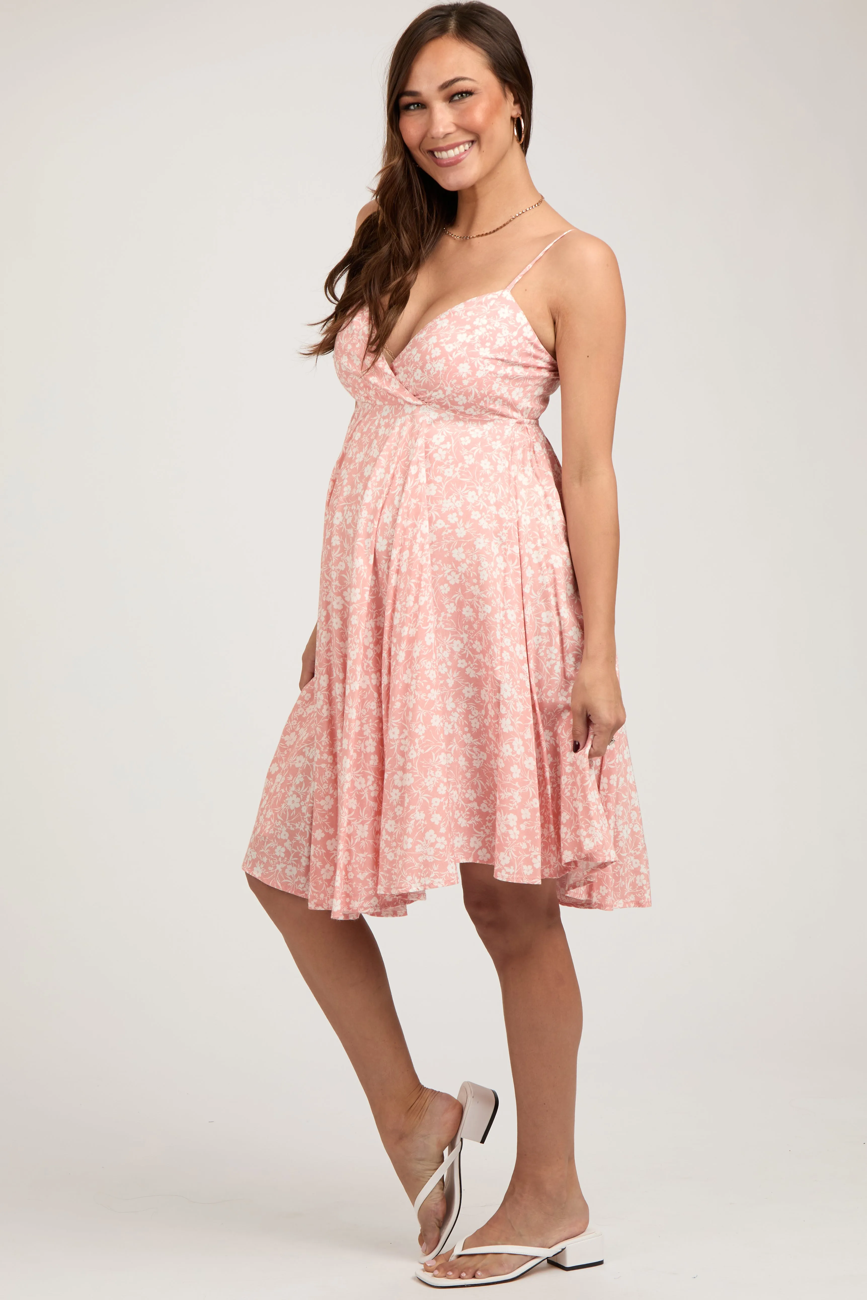 Peach Floral Sleeveless V-Neck Maternity Dress sold by Pinkblush product image thumbnail 4