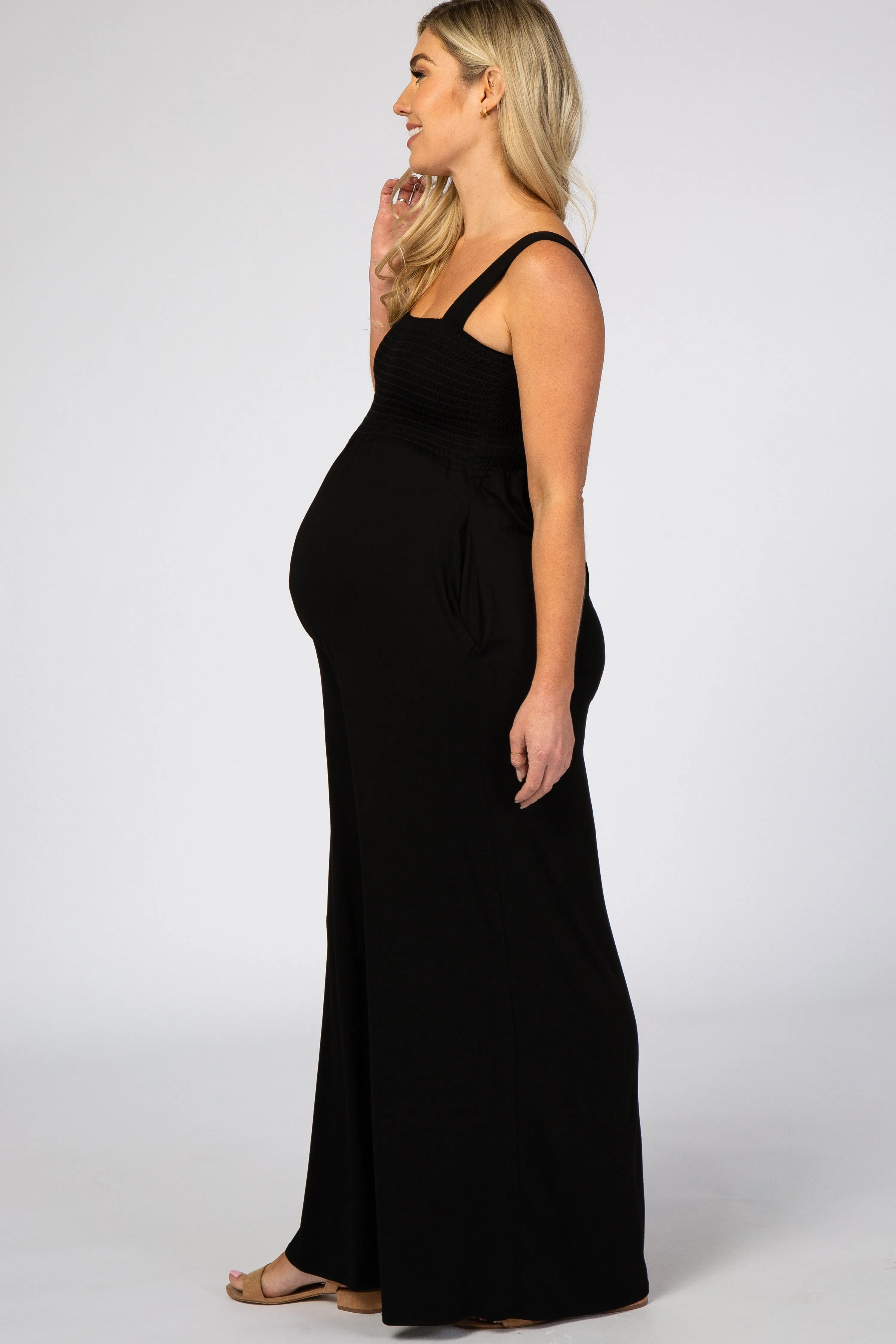 Black Sleeveless Wide Leg Maternity Jumpsuit sold by Pinkblush product image thumbnail 2