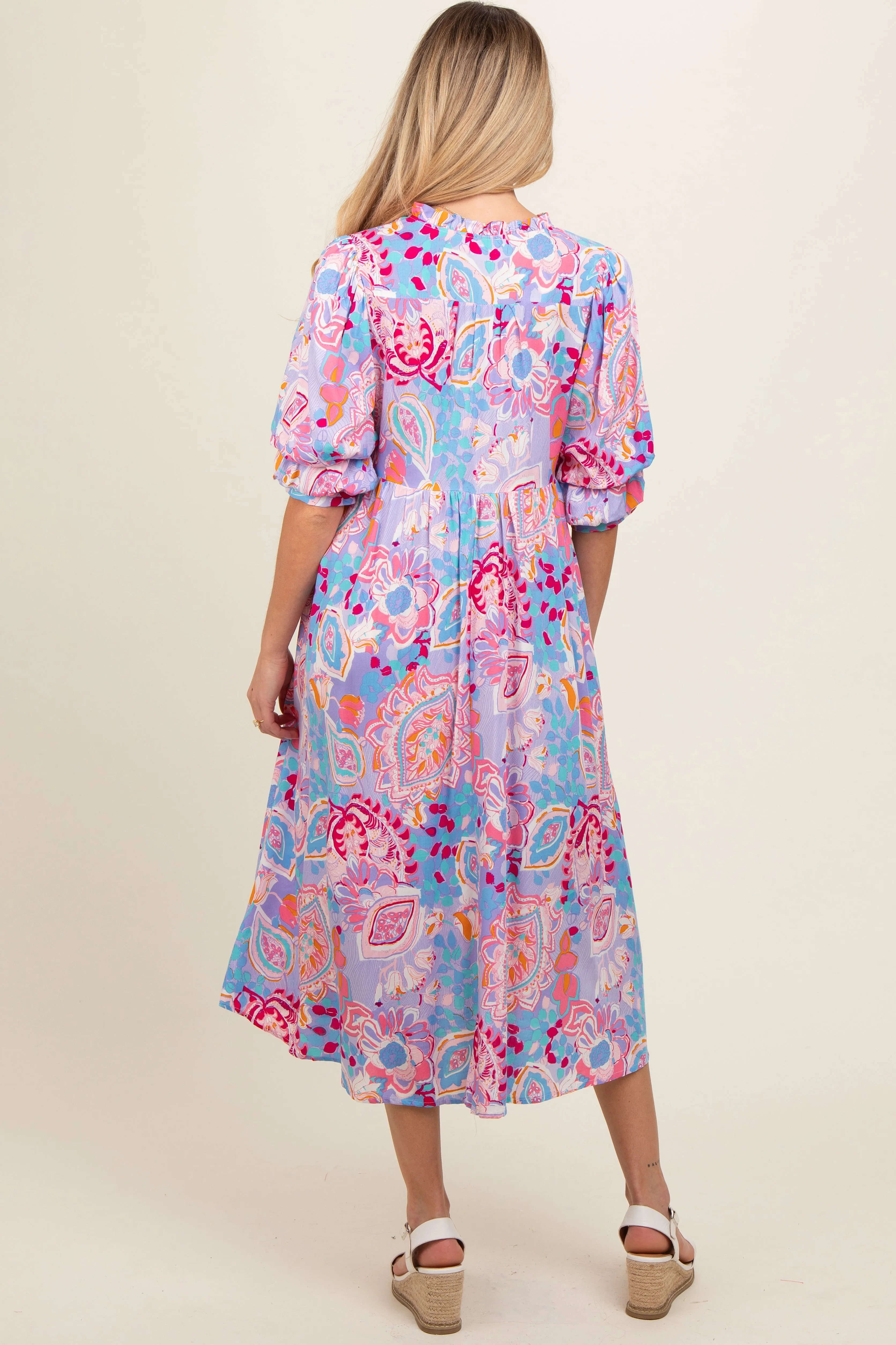 Lavender Paisley Print Tiered A-Line Maternity Midi Dress sold by Pinkblush product image thumbnail 4